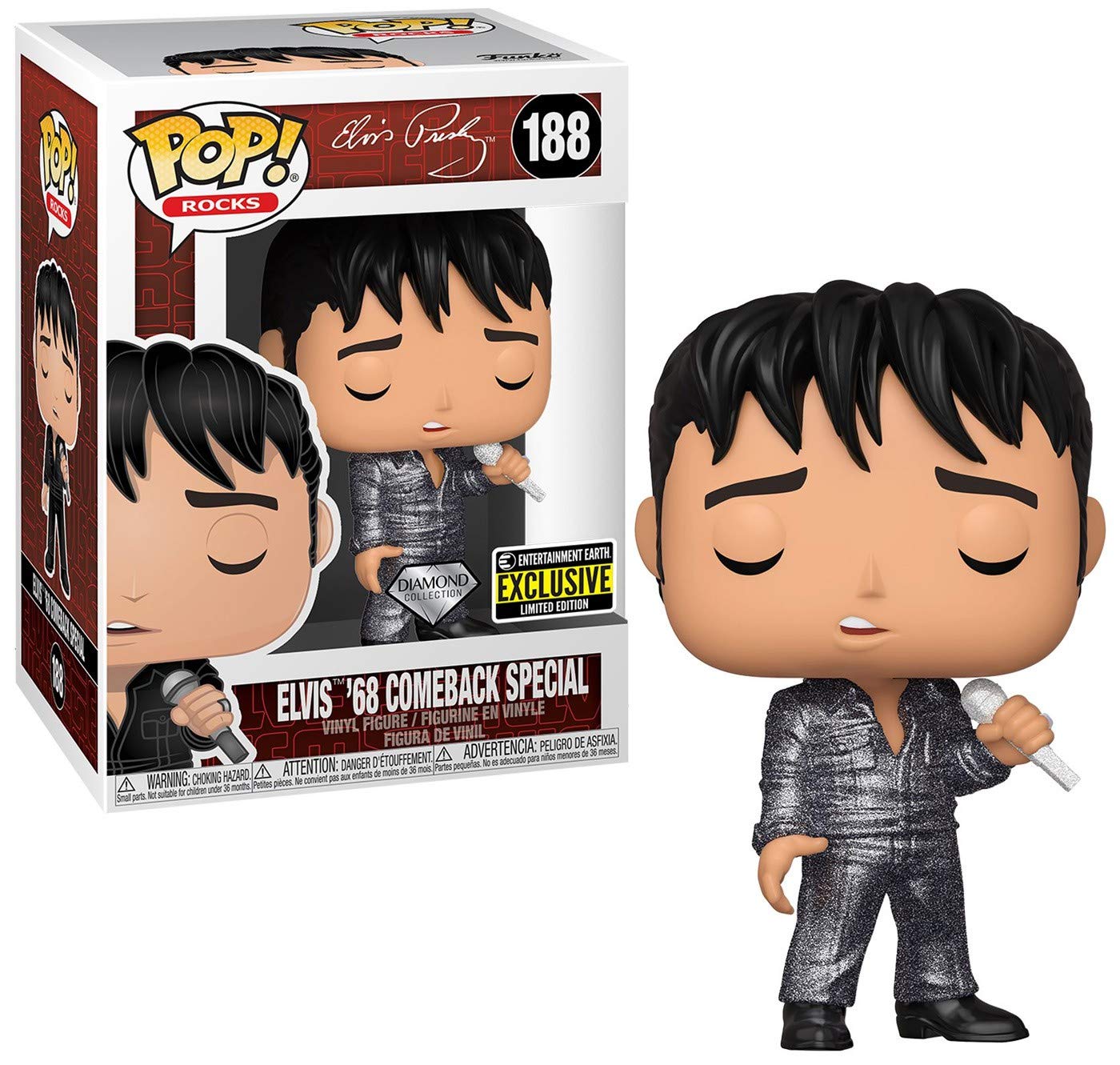 Elvis Presley '68 Comeback Special Diamond Glitter Vinyl Figure - Limited Edition Collectible Pop Music Memorabilia for Fans & Home Decor