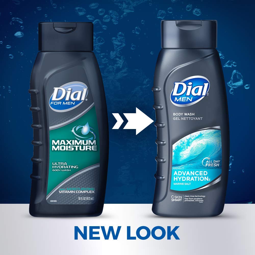 Dial Men Body Wash for Dry Skin - Advanced Hydration Formula, 16 fl oz (Pack of 6) - Refreshing Shower Gel for Daily Use, Gym & Post-Workout Cleansing