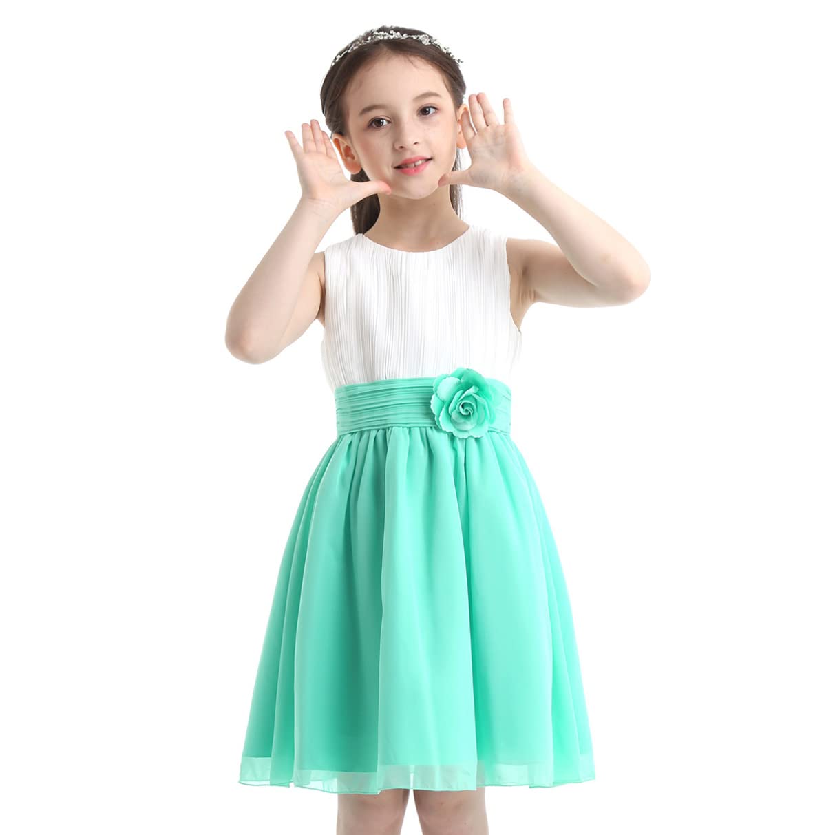 Flower Girl Chiffon Dress for Wedding Bridesmaid Birthday Party - Sleeveless Junior Prom Gown for Girls - Perfect for Weddings, Birthday Celebrations and Special Occasions