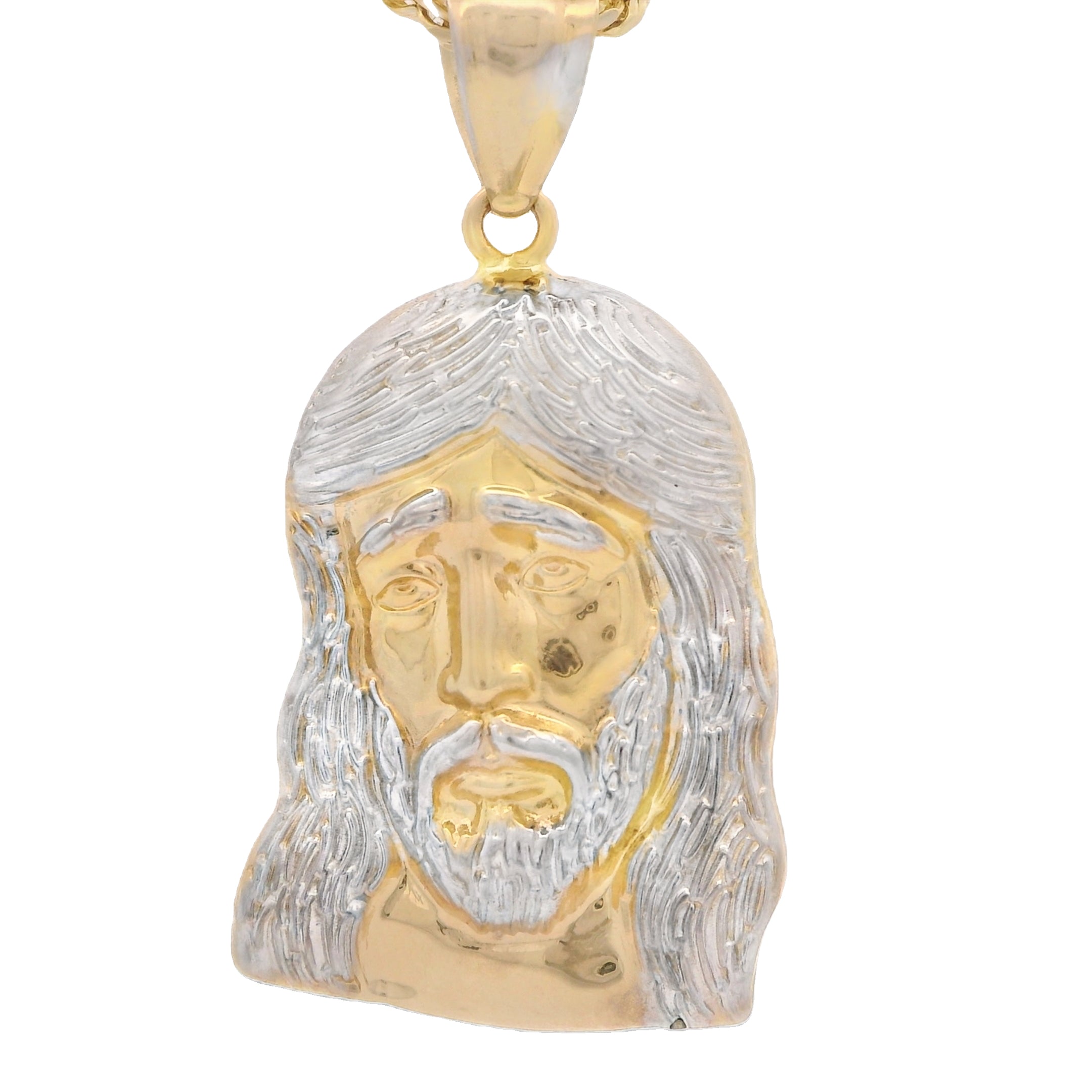 14K Gold Jesus Face Pendant with Hollow Rope Chain Necklace - 22 Inch Religious Jewelry for Men & Women - Perfect for Church, Gifts & Everyday Wear