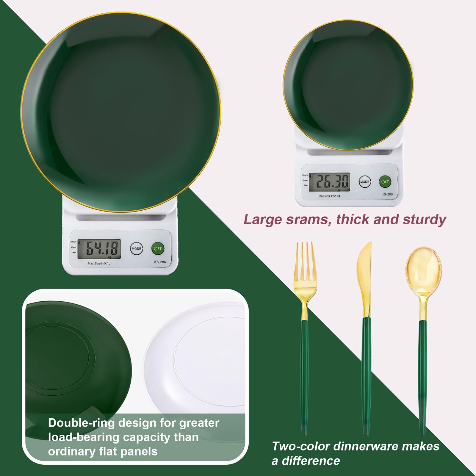 Liacere 150-Piece Green Plastic Plates Set with Gold Plastic Silverware - Eco-Friendly Disposable Dinnerware for 30 Guests - Perfect for St. Patrick's Day Parties, Picnics, BBQs & Outdoor Events