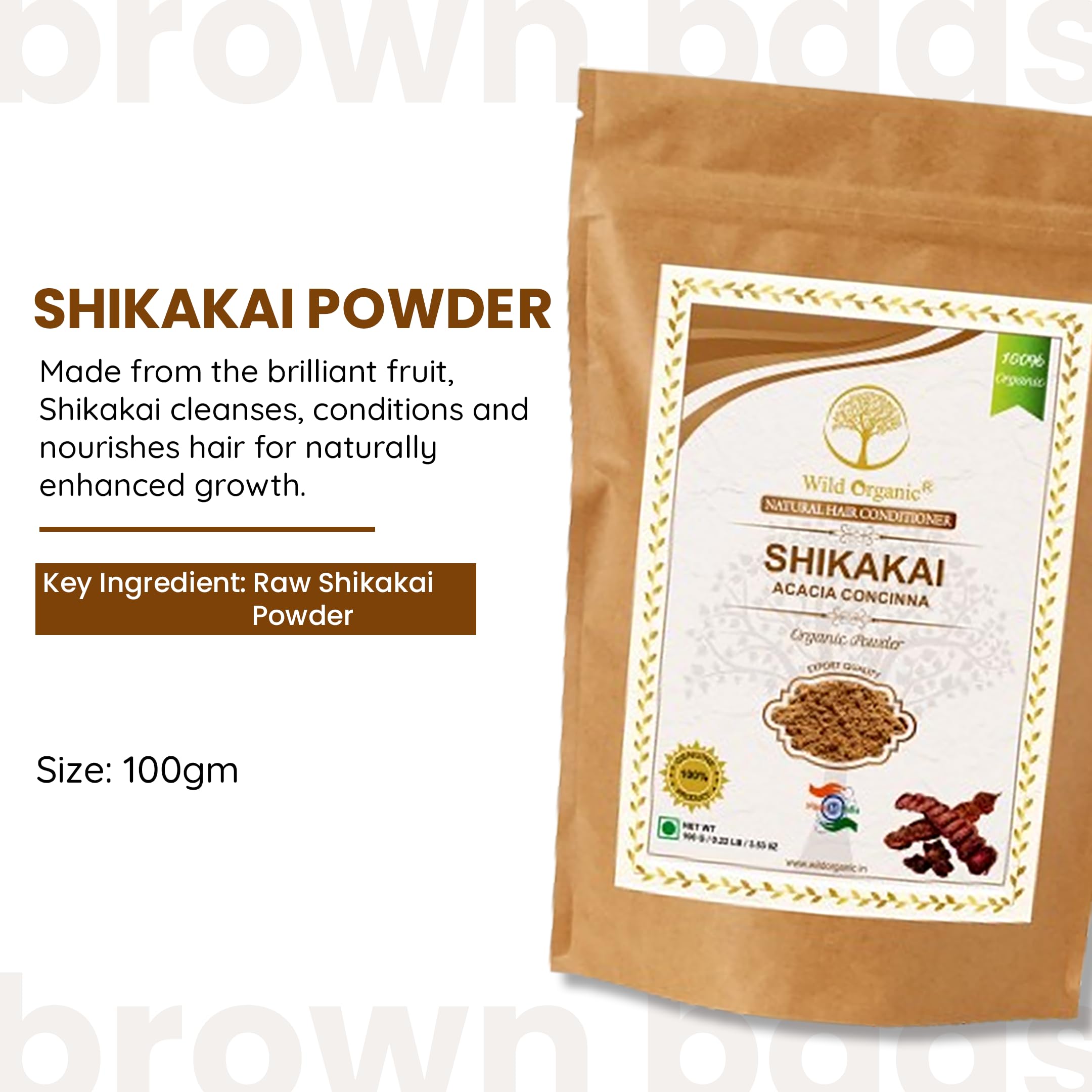 Organic Shikakai Powder (Acacia Concinna) 100g - 100% Natural Hair Conditioner & Cleanser for Strong, Shiny Hair | Best Home Remedy for Hair Growth & Scalp Care | Perfect for DIY Hair Masks & Ayurvedic Treatments