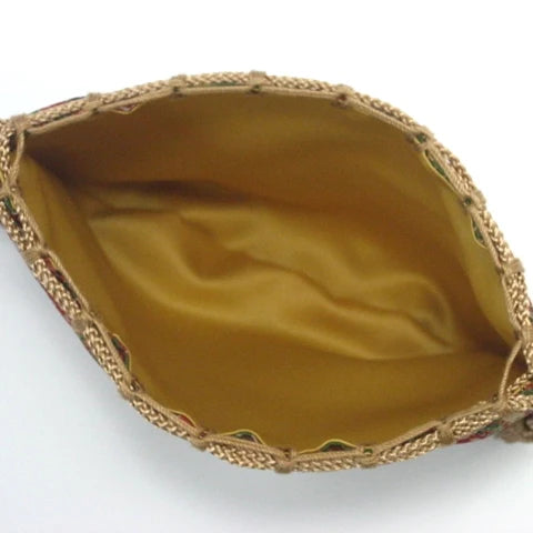 Nishijin Ori Small Drawstring Bag - Floral & Brown - Handmade in Kyoto Japan - Traditional Japanese Craft Purse for Coins, Jewelry & Gifts - Perfect for Tea Ceremony, Kimono Accessory & Cultural Events