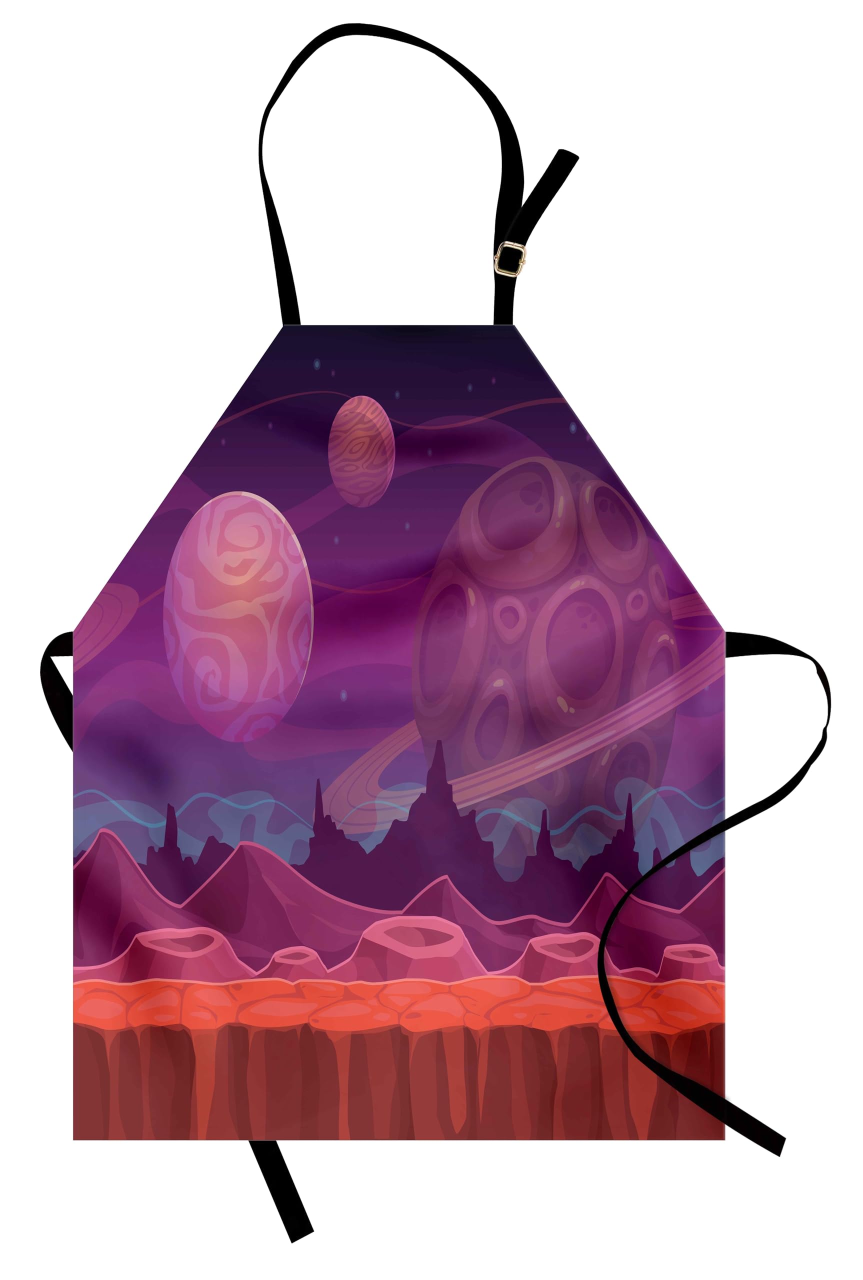 Ambesonne Fantasy Kitchen Apron - Purple Alien Dreamy Landscape with Craters & Planets, Adjustable Ties for Baking, Cooking & Painting | Small Size Purple Vermilion Apron Bib | Perfect for Home Chefs, Artists & Cosplay Enthusiasts