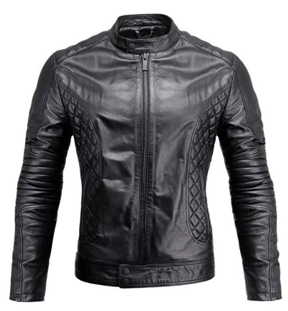 Men's Stylish Quilted Padded Leather Motorcycle Jacket - Black Biker Outfit for Riding & Casual Wear | Durable & Comfortable for Everyday Use