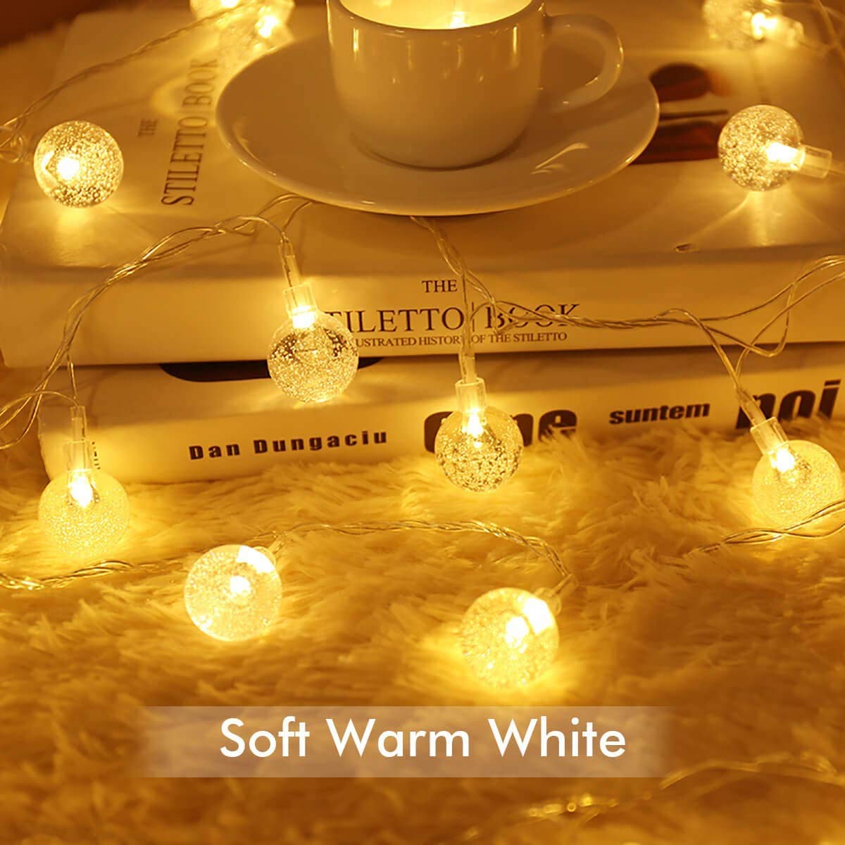 Battery Operated Globe String Lights - 33 FT 80 LED Waterproof Crystal Ball Fairy Lights with Remote Control & 8 Lighting Modes - Indoor Outdoor Decorative Lights for Christmas, Party, Patio, Wedding, Garden - Warm White LED Lights for Home Decor & Special Events