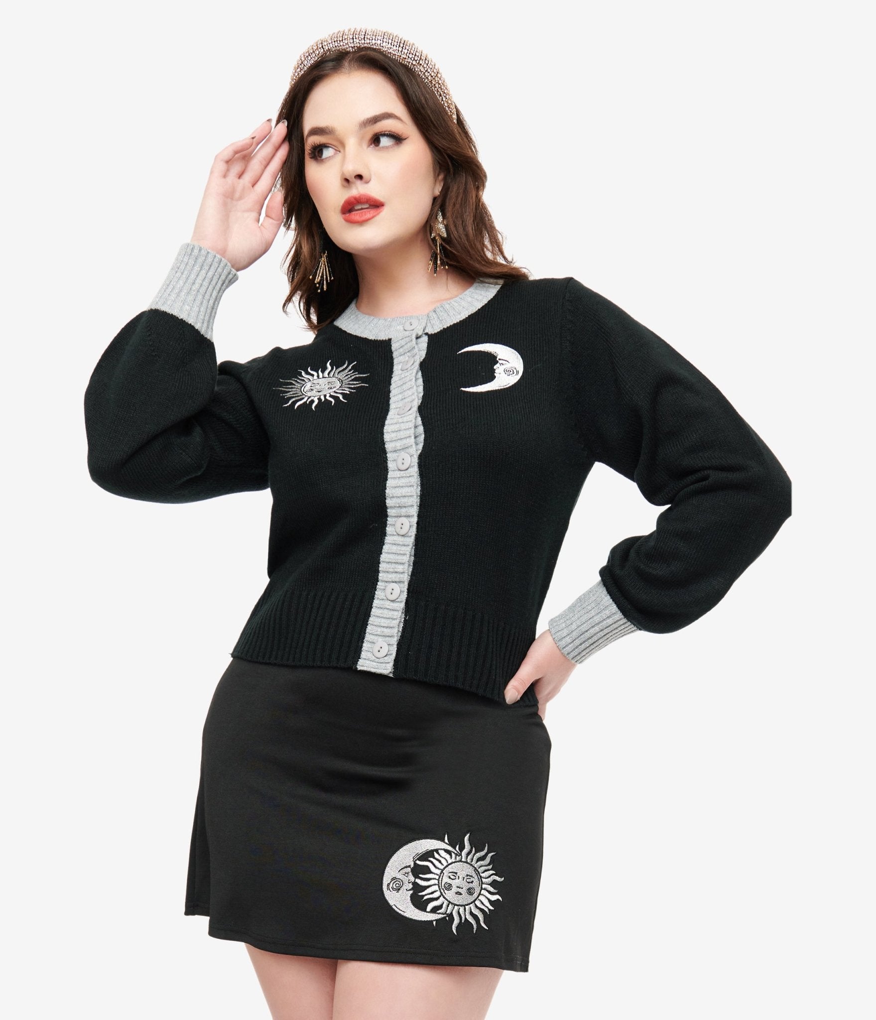 Vintage 1960s Black & Silver Celestial Embroidered Cropped Cardigan by Smak Parlour - Boho Chic Outerwear for Music Festivals & Retro Fashion