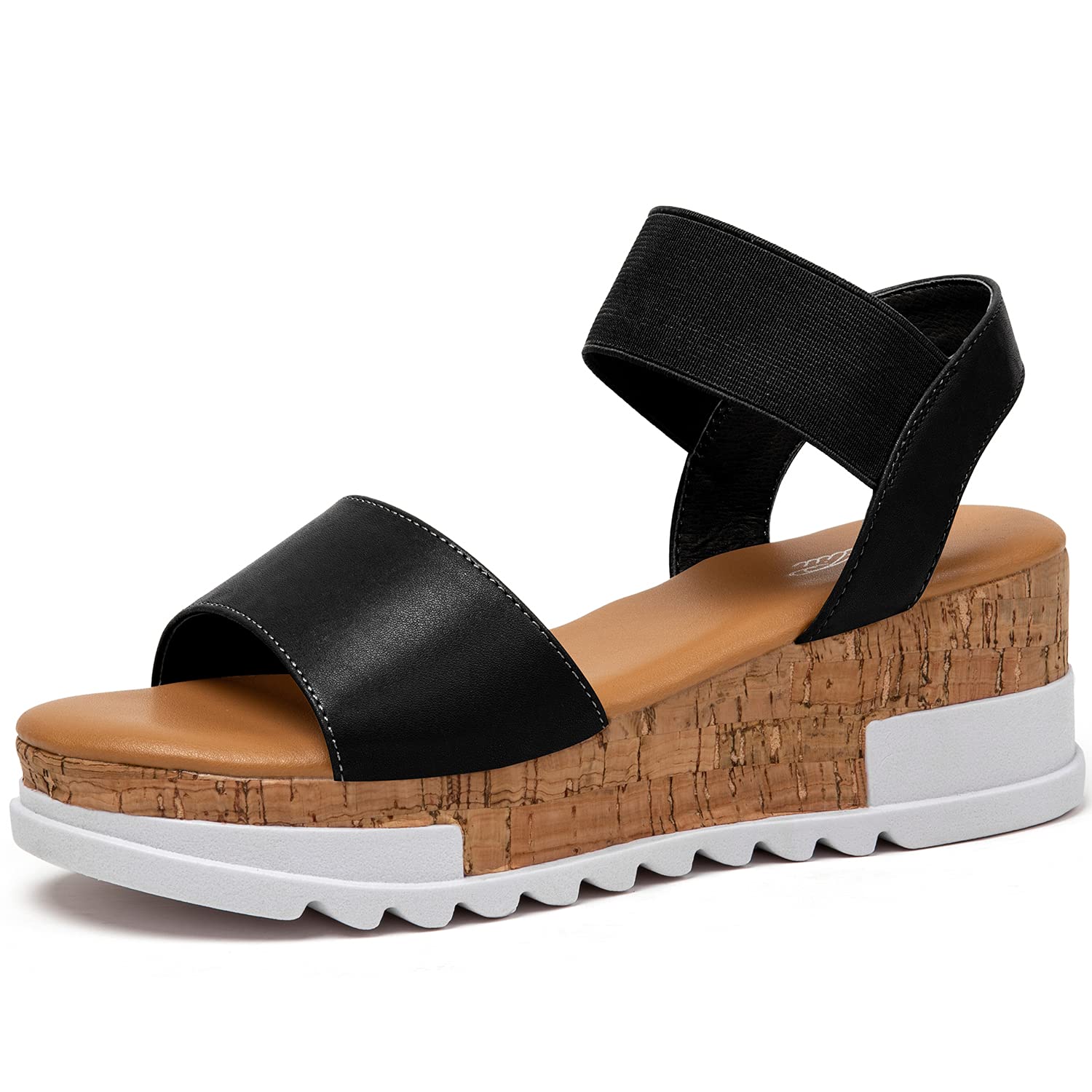 Katliu Women's Wedge Platform Sandals with Elastic Ankle Strap - Cork Sole Summer Beach Shoes for Women - Perfect for Vacation, Walking & Outdoor Activities