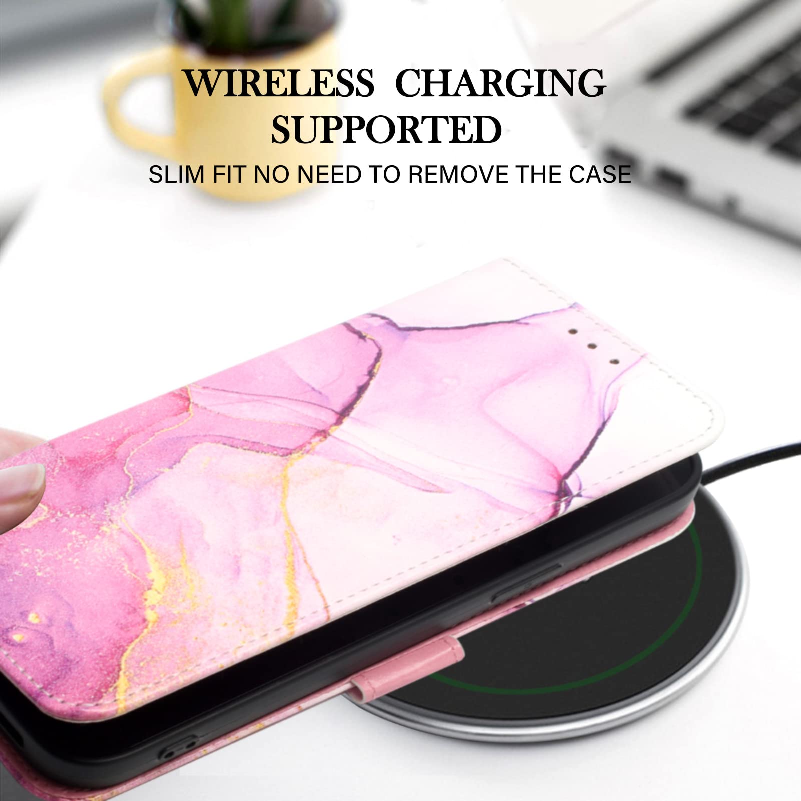 Skyhewen iPhone 15 Pro Case - Marble Design PU Leather Wallet Cover with Magnetic Clasp, Shockproof Flip Phone Case with Card Holder & Kickstand, TPU Inner Shell Bumper Protection for iPhone 15 Pro (Pink & Purple) - Perfect for Work, Travel & Everyday Use