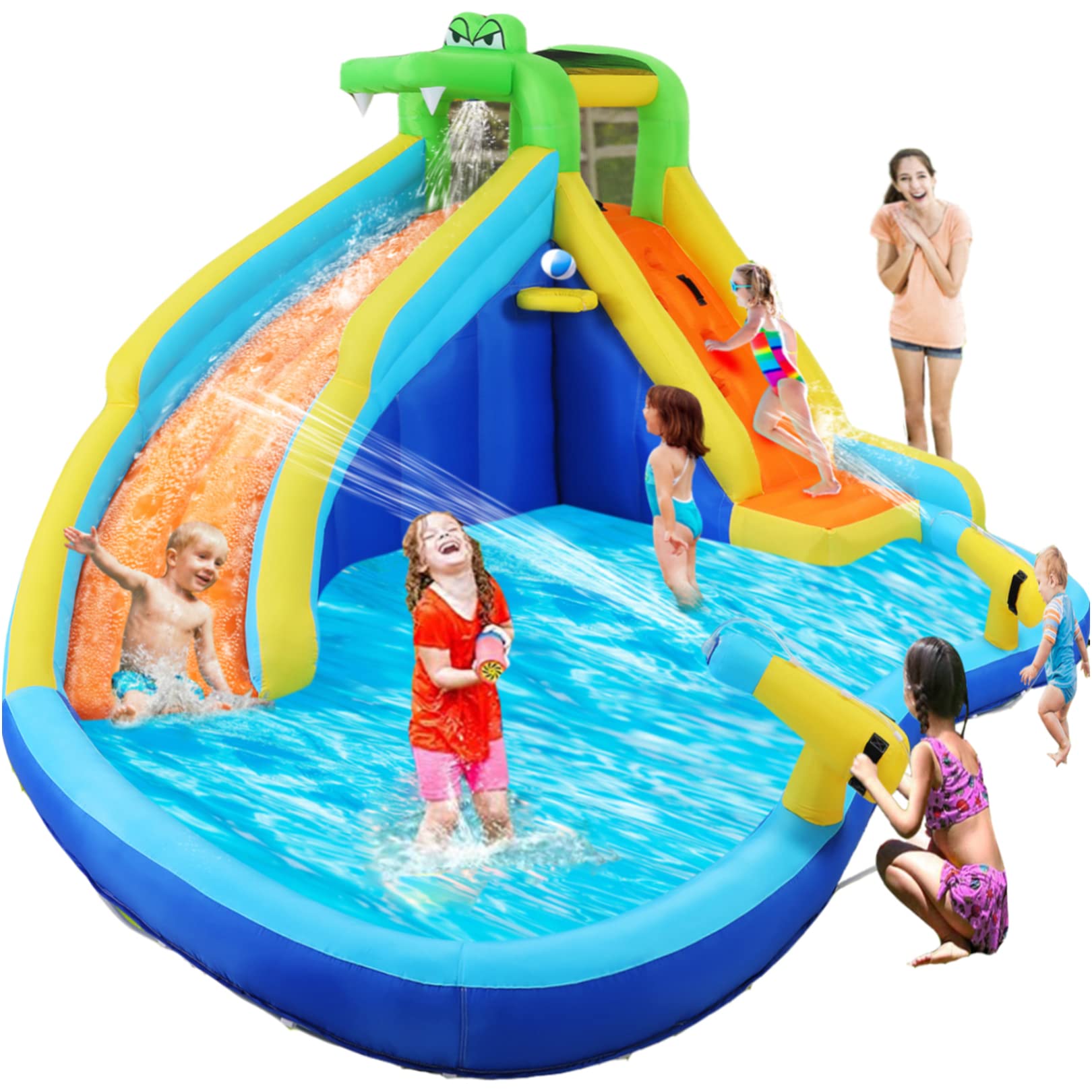 Best Inflatable Water Slides for Kids - Bounce House with Blower, Climbing Wall, Splash Pool & Basketball Hoop | Outdoor Summer Water Park Fun for Backyard, Parties & Events | Includes Carry Bag & Repair Kit