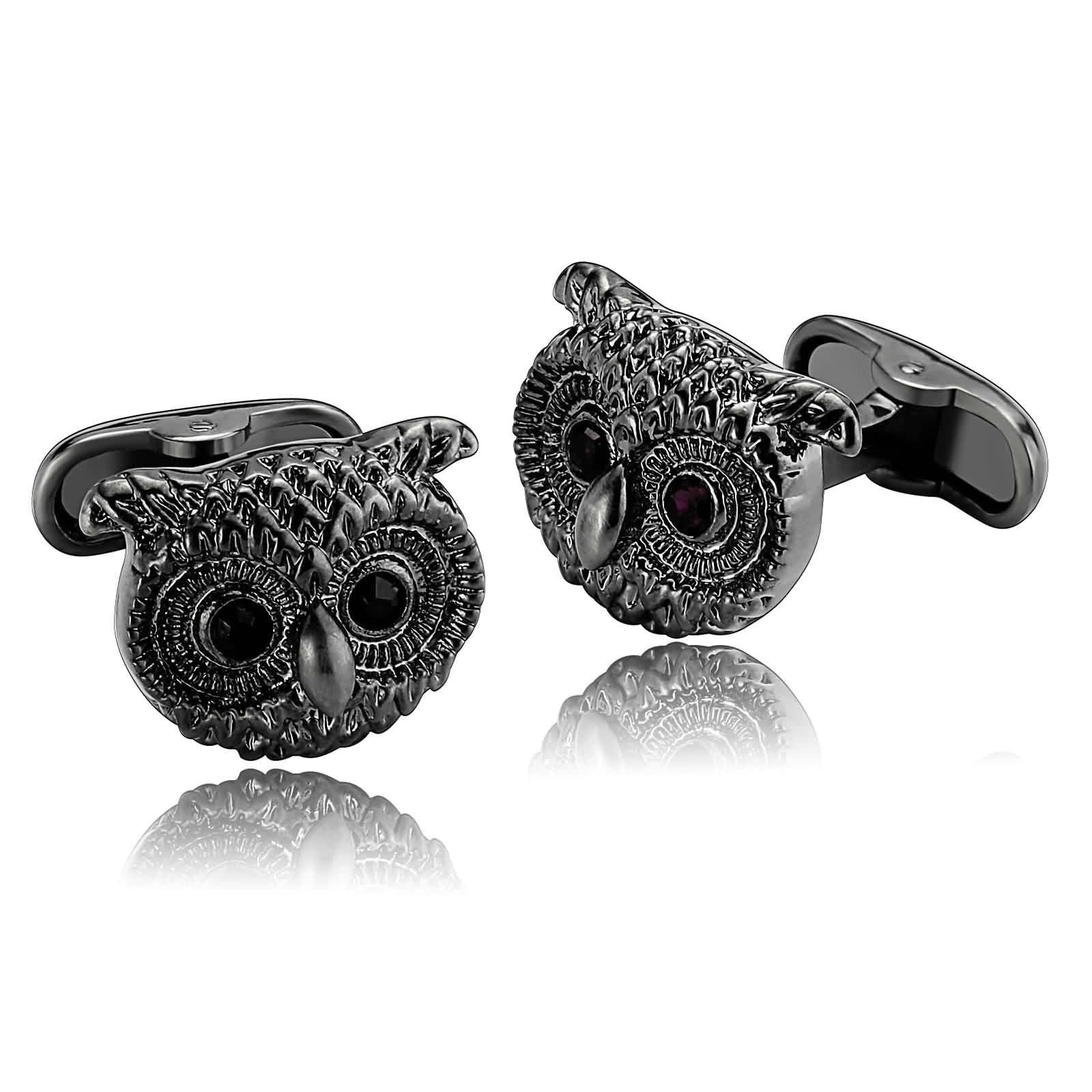 Men's Stainless Steel Owl Cufflinks - Silver & Black Elegant Dress Shirt Accessories for Business, Wedding & Formal Events - Perfect Gift for Groomsmen & Professionals