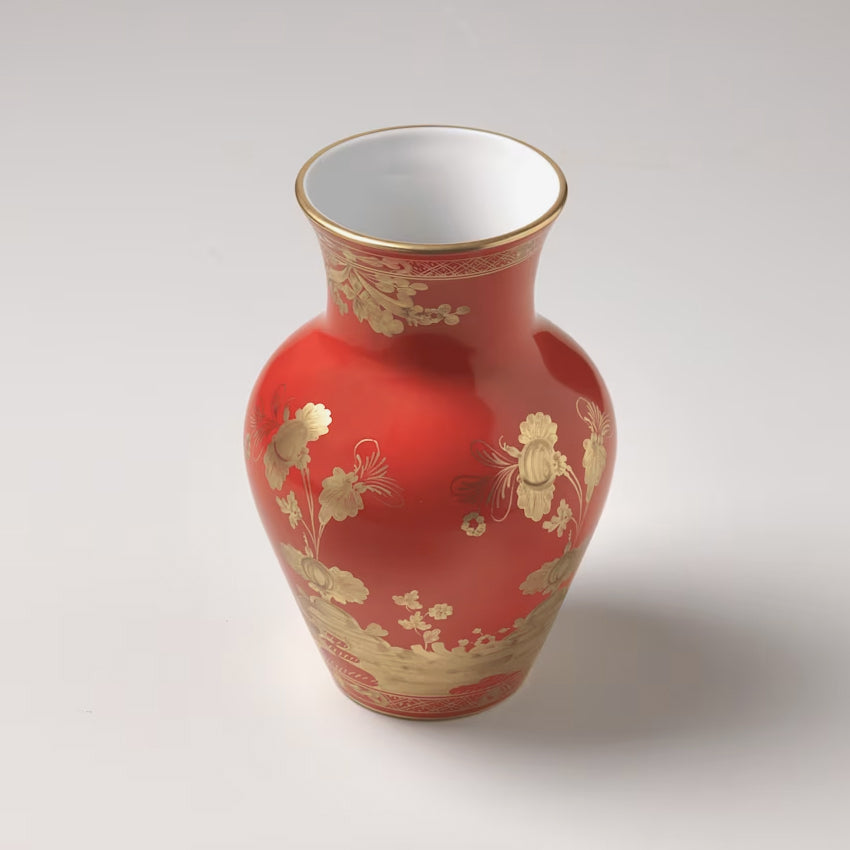 Ginori 1735 Oriente Italiano Gold Ming Vase Rubrum - Luxury Italian Porcelain Vase for Home Decor, Wedding Centerpiece & Collector's Display