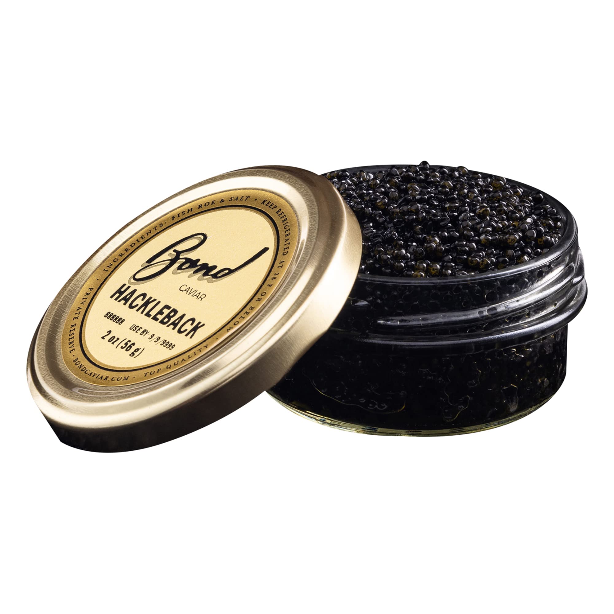 Premium Bond American Hackleback Caviar - Gourmet Black Sturgeon Roe, Small Pearl Caviar with Malossol Sea Salt - 2oz (56g) Glass Jar - Luxury Gift for Weddings, Fine Dining & Special Occasions