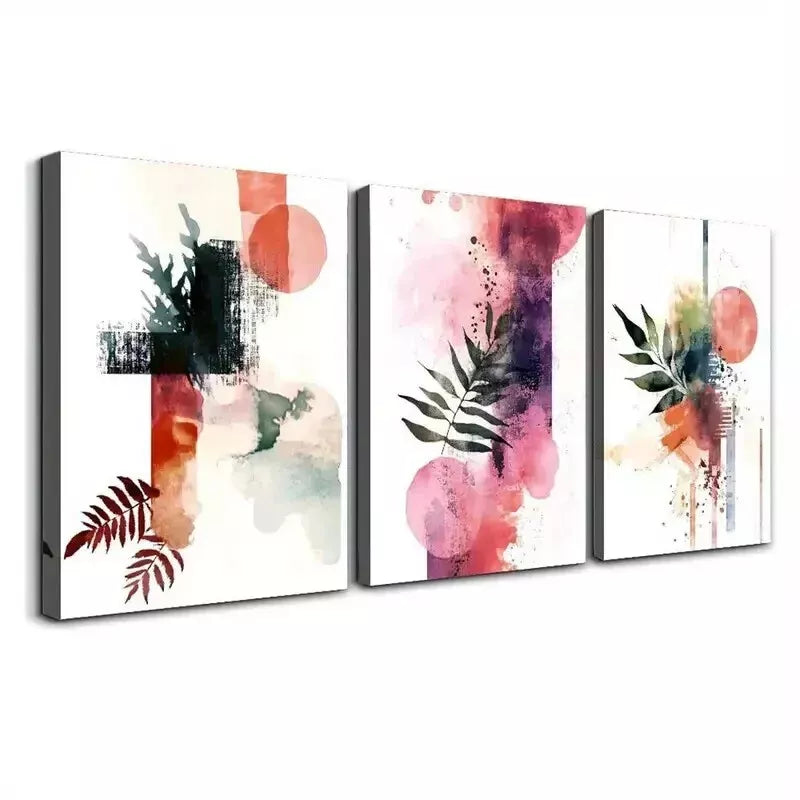 3-Piece Geometric Abstract Leaf Wall Art Set - Framed Canvas Prints 50x70cm - High Quality Australian Made Wall Decor - Perfect for Living Room, Bedroom & Office Decor