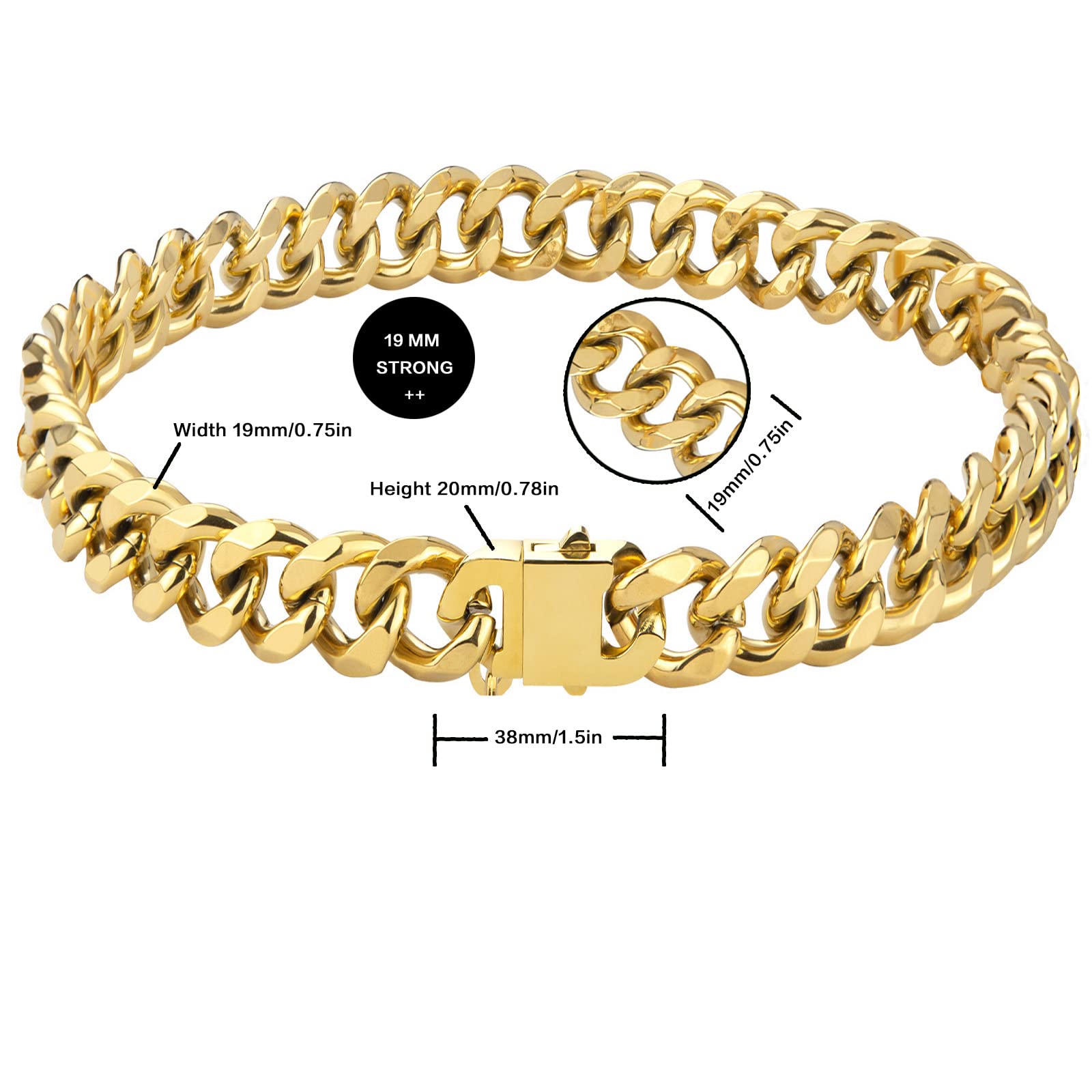 Personalized Gold Chain Dog Collar with Bling Zircons - Heavy Duty Chew Proof Cuban Link Necklace for Medium & Large Dogs | Letter K Engraved 16IN | Perfect for Pet Fashion & Special Occasions