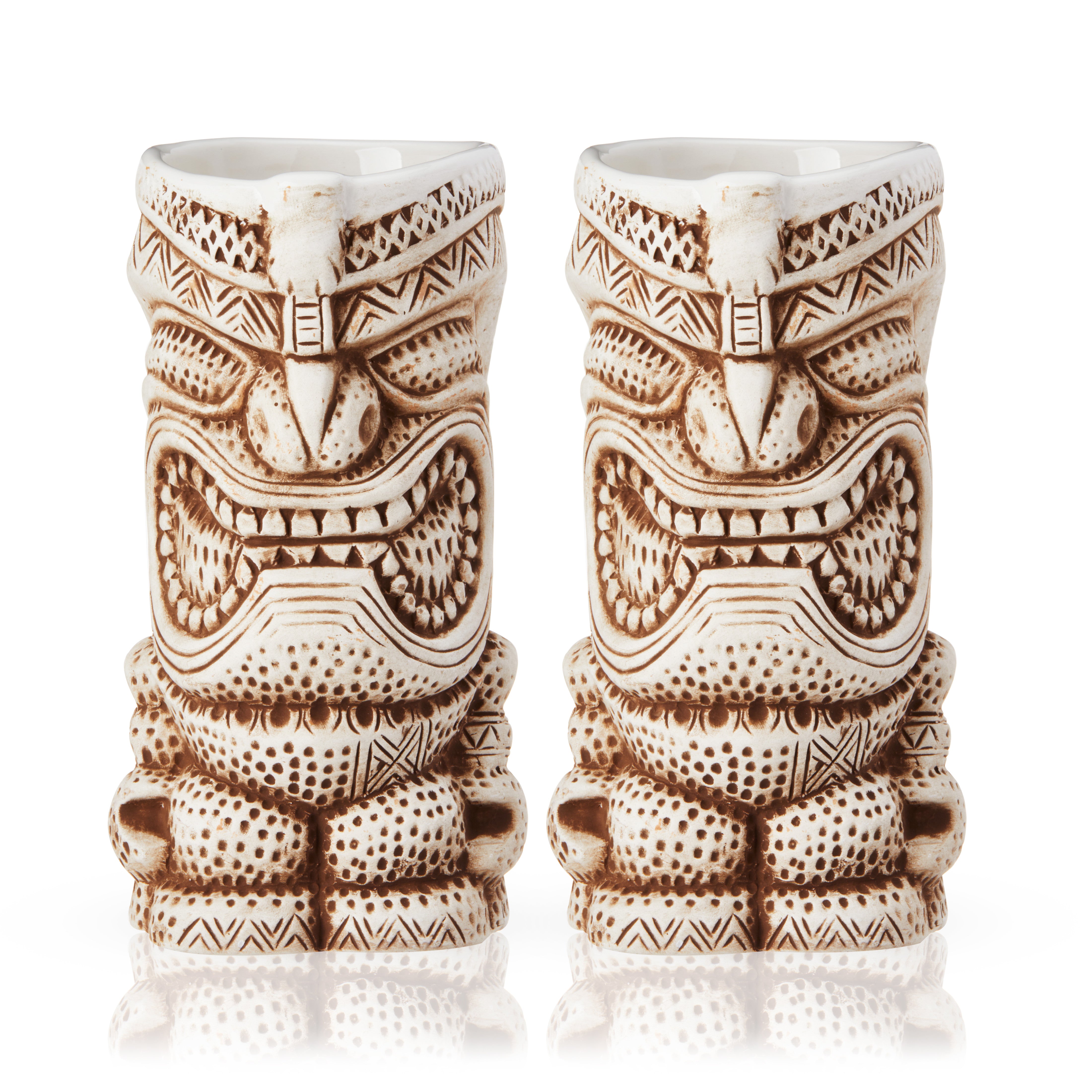 Premium Tiki Mugs Set of 2 - Handcrafted Ceramic Tropical Cocktail Cups with Vibrant Hawaiian Design - Perfect for Luau Parties, Beach Themed Events & Summer Drinks