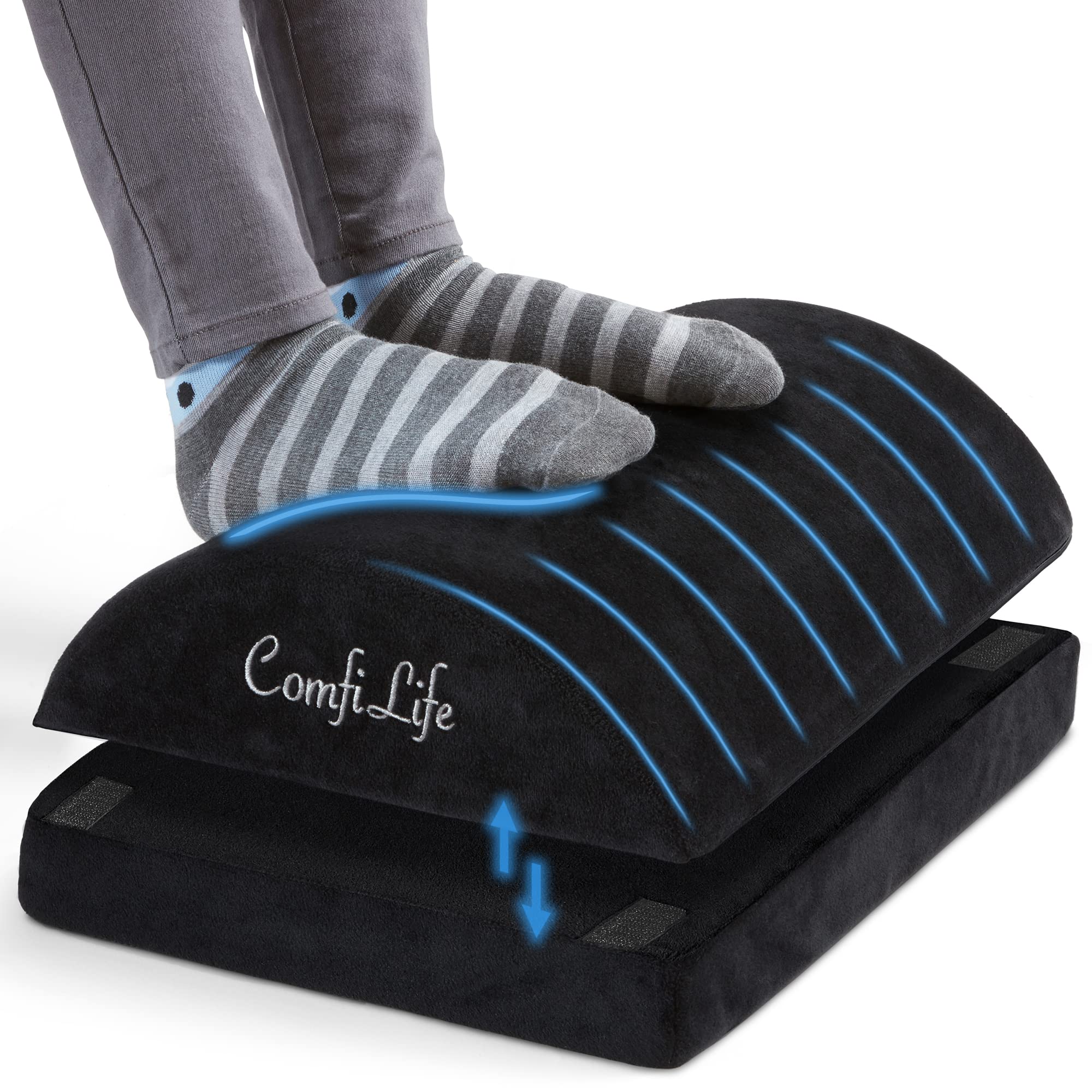 ComfiLife Adjustable Ergonomic Under Desk Foot Rest - Memory Foam Foot Stool for Office & Gaming Chairs - Relieves Back & Hip Pain - Perfect for Home Office, Work from Home & Long Computer Sessions (Black)