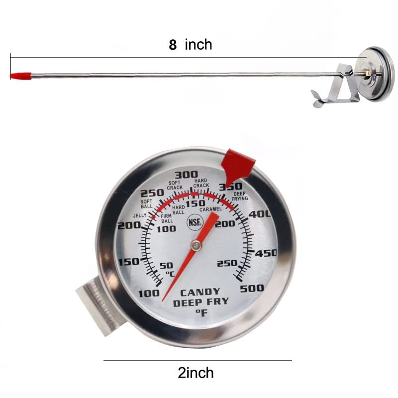 8-Inch Candy & Turkey Deep Fry Thermometer with Clip - 2 Pack for Candy Making, Deep Frying, Candle Making, Large Pots - Perfect for Home Kitchen, Baking & Cooking