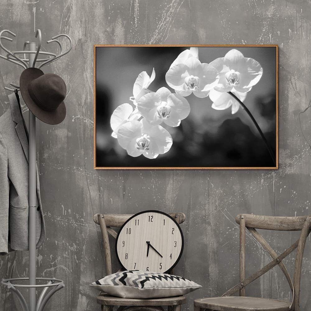 Floating Framed Canvas Wall Art - Black Flower Print 24x36 Inches, Ready to Hang for Living Room & Bedroom Decor | Modern Home Decoration & Office Wall Art