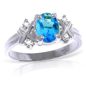0.97 Carat 14K Solid White Gold Blue Topaz Diamond Engagement Ring - Perfect for Proposals, Anniversaries & Special Occasions