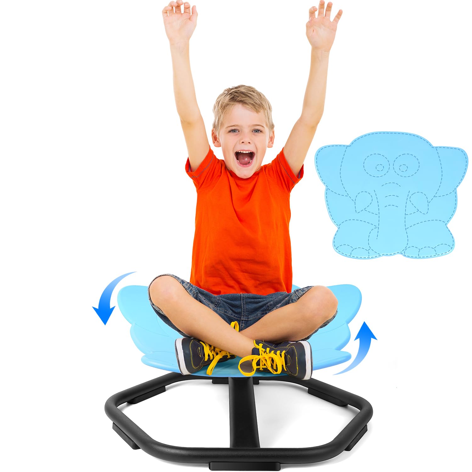 360° Swivel Elephant Chair for Kids - Spinning Wobble Seat, Toddler Sensory Balance Toy for ADHD & Autism, Motion Sickness Relief Play Equipment - Fun Indoor/Outdoor Activity Chair for Boys & Girls (Blue)