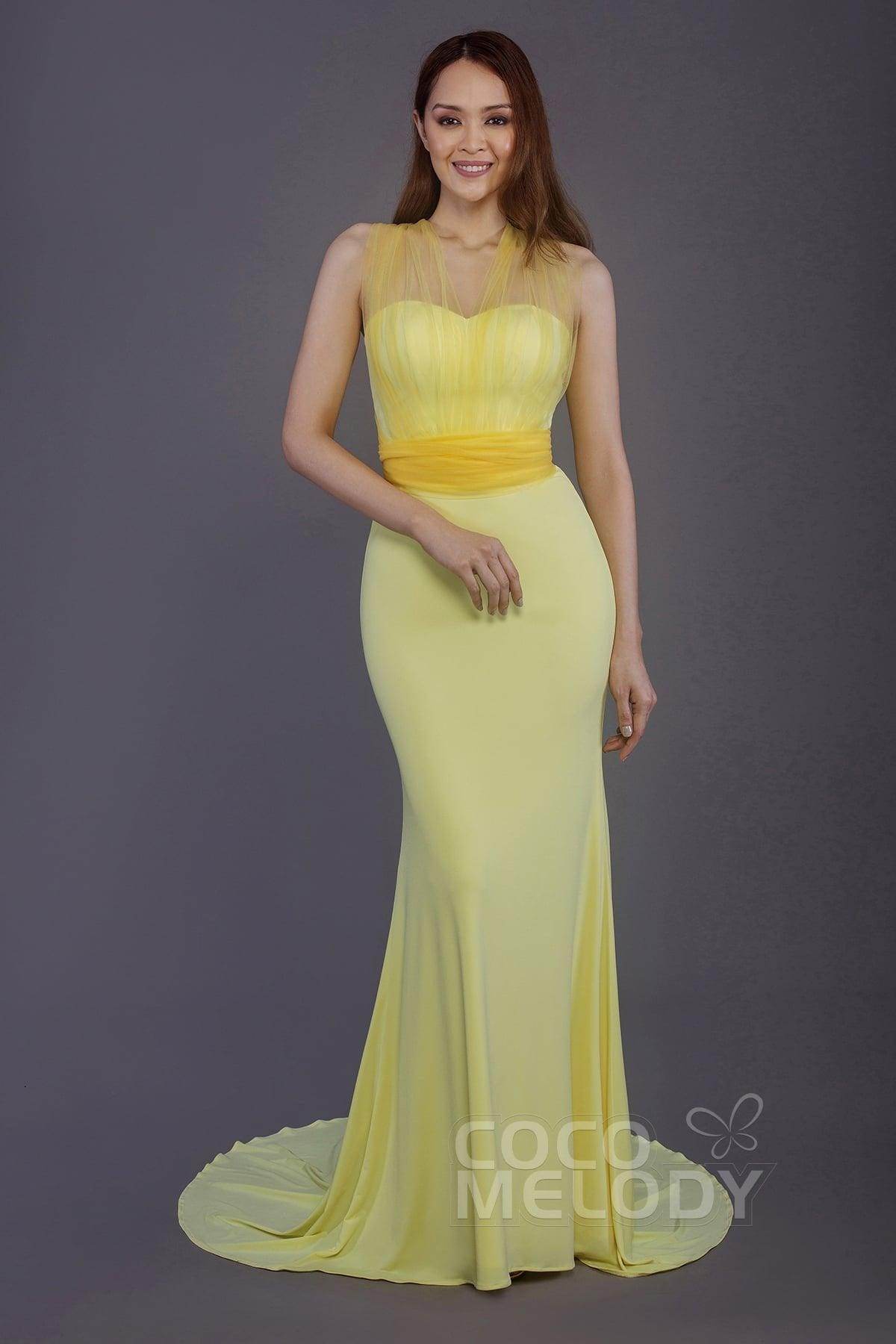 Elegant Mermaid Court Train Knitted Fabric Bridesmaid Dress PR3498 - Perfect for Weddings, Formal Events & Special Occasions
