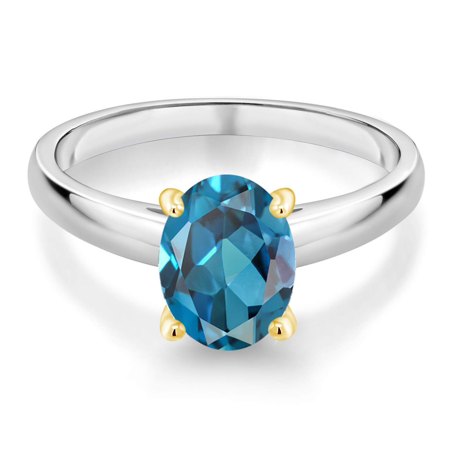 2.25 Ct Oval London Blue Topaz 10K White & Yellow Gold Ring for Women - Elegant Gemstone Jewelry for Engagement, Wedding & Special Occasions | Gem Stone King