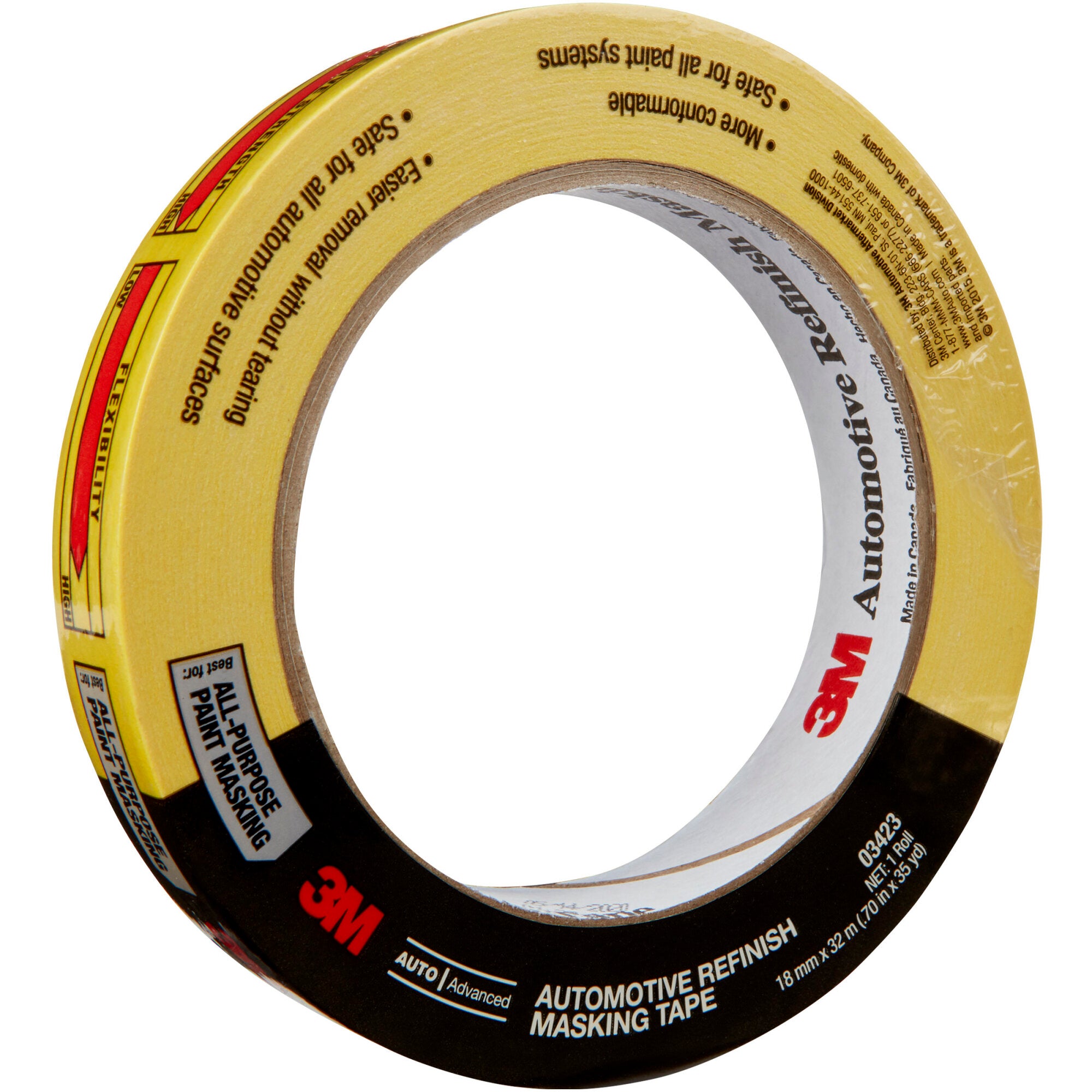 3M Automotive Refinish Masking Tape 03423 - 18mm x 32m for Car Painting, Bodywork & Detailing - Perfect for Auto Shops & DIY Projects