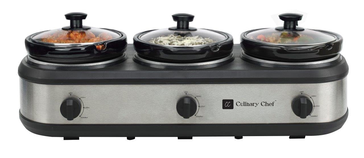 SC3105-SS 3-Pot Stainless Steel Slow Cooker & Buffet Server - Keep Food Warm for Parties, Catering & Family Gatherings