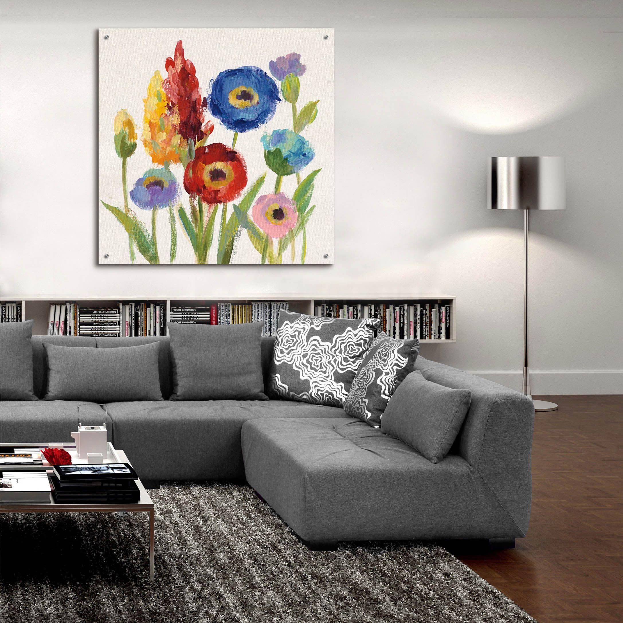 Wild Garden I by Silvia Vassileva - 36x36 Inch Modern Acrylic Glass Wall Art Painting - Vibrant Floral Home Decor for Living Room, Bedroom & Office
