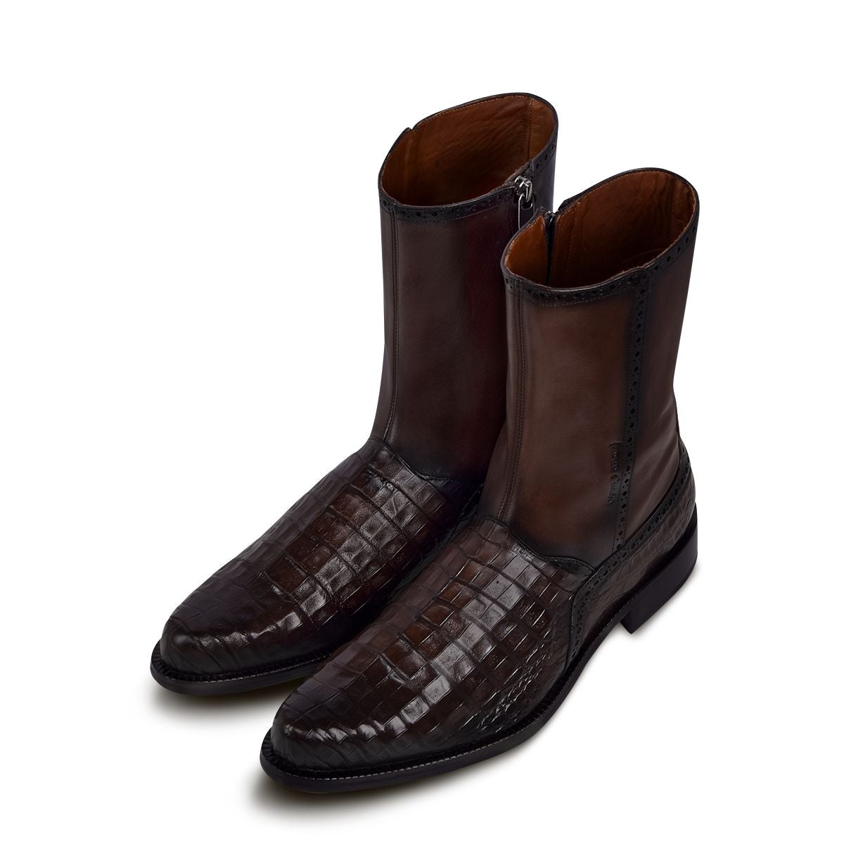 Franco Cuadra Men's Brown Casual Caiman Leather Ankle Boots - Comfortable Dress Boots for Everyday Wear, Office & Outdoor Activities