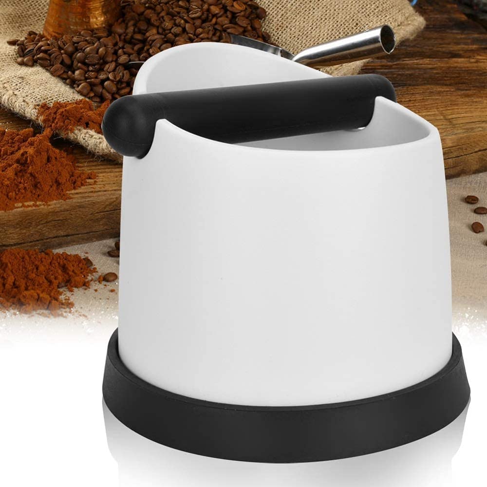 Qiuqiu Coffee Knock Box - Stainless Steel Coffee Grounds Dump Bin for Espresso Bar, Home & Office Use - White