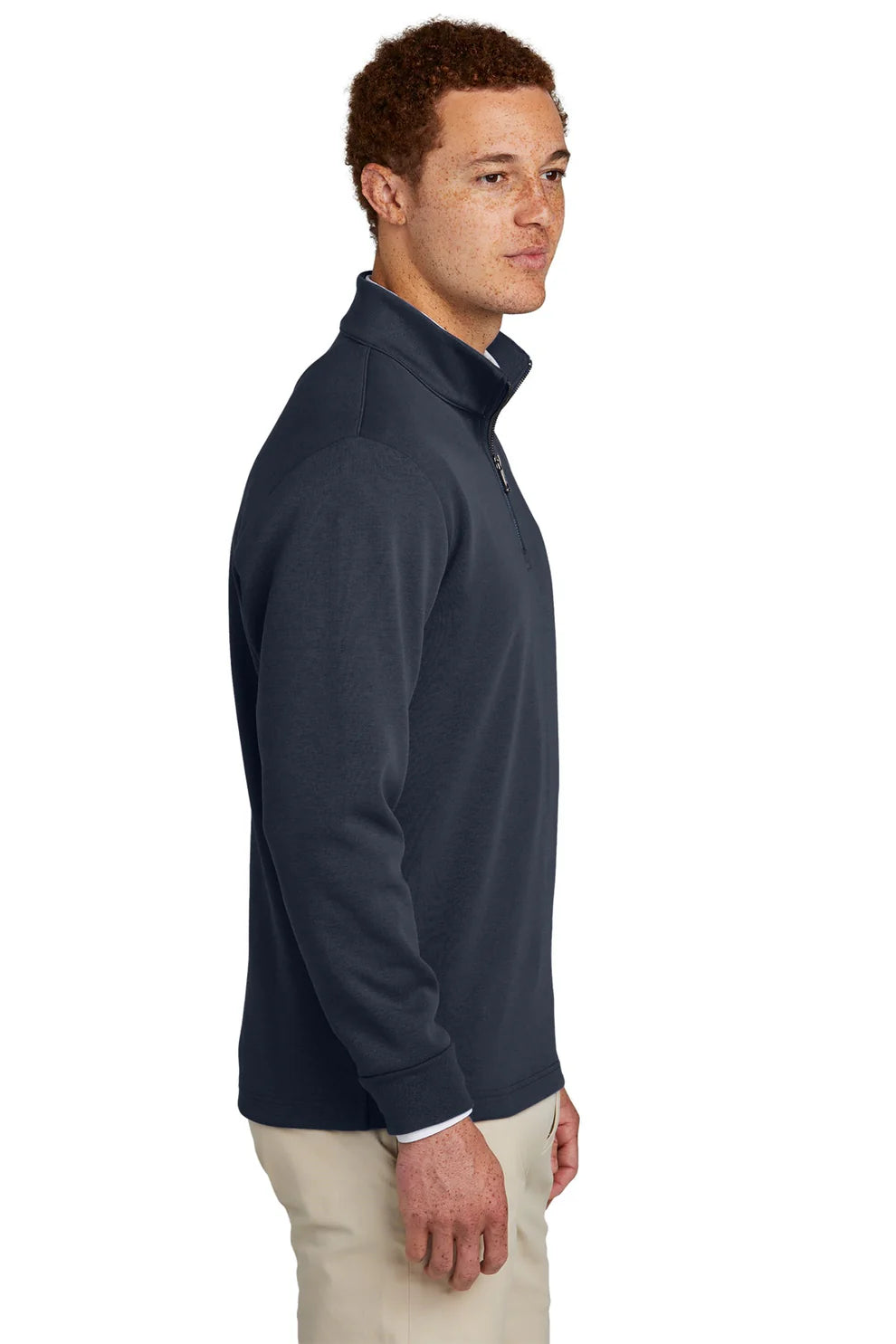Brooks Brothers Men's Double Knit 1/4 Zip Pullover Sweater - Night Navy Blue Casual Wear for Office & Outdoor Activities