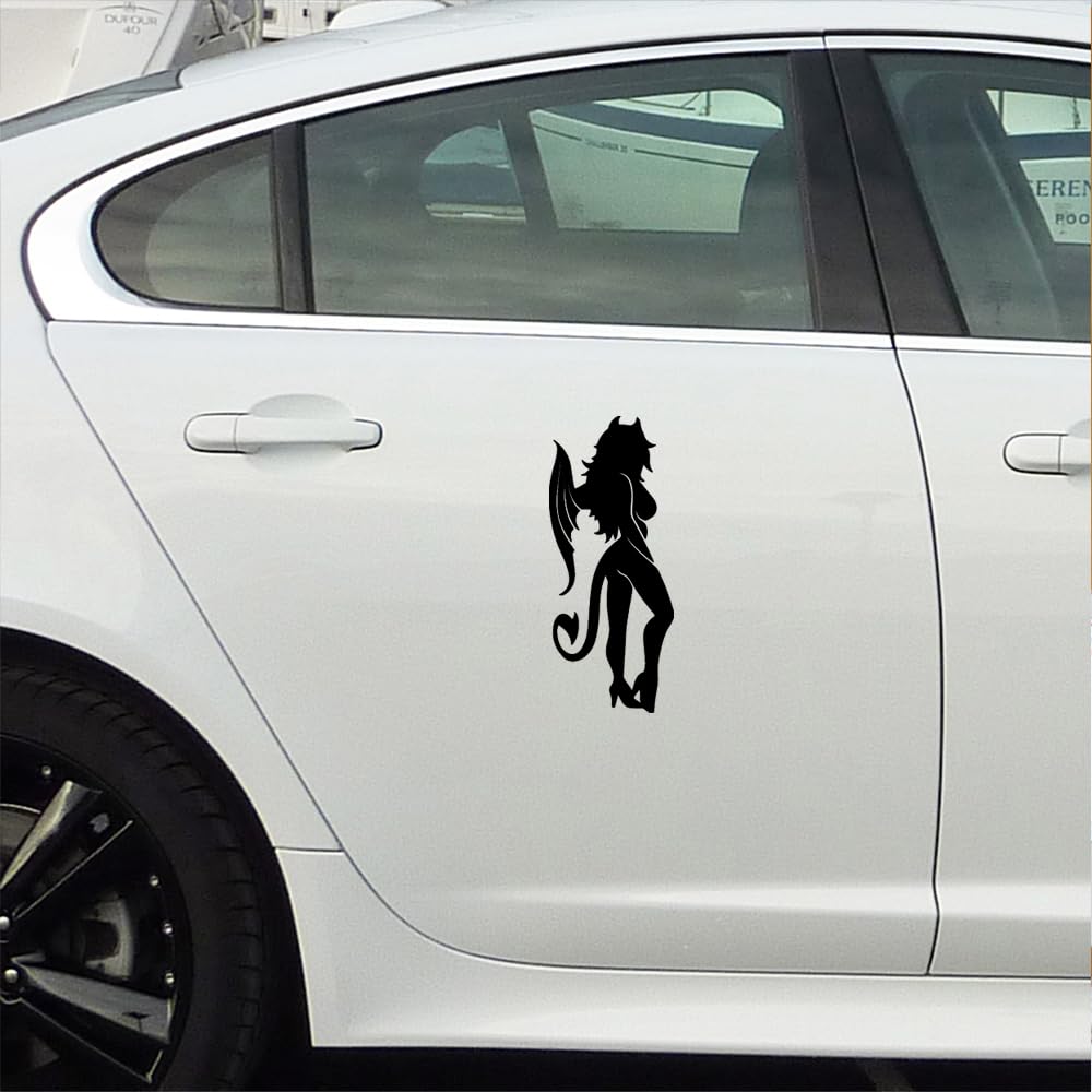 Sexy Devil Girl Vinyl Stickers (Black, Set of 2) - Waterproof Decals for Laptop, Phone, Helmet, Car, Mug & Wall Decor - Perfect for Gothic Room, Halloween Party & Motorcycle Accessories