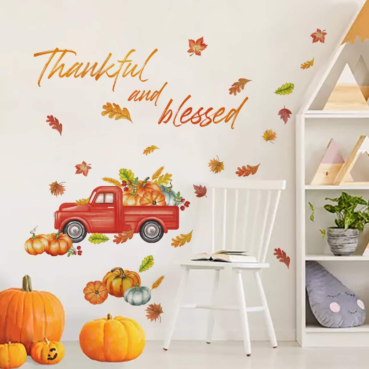 Thanksgiving Truck Wall Decals with Maple Leaves - Fall Home Decor for Living Room & Kitchen Parties