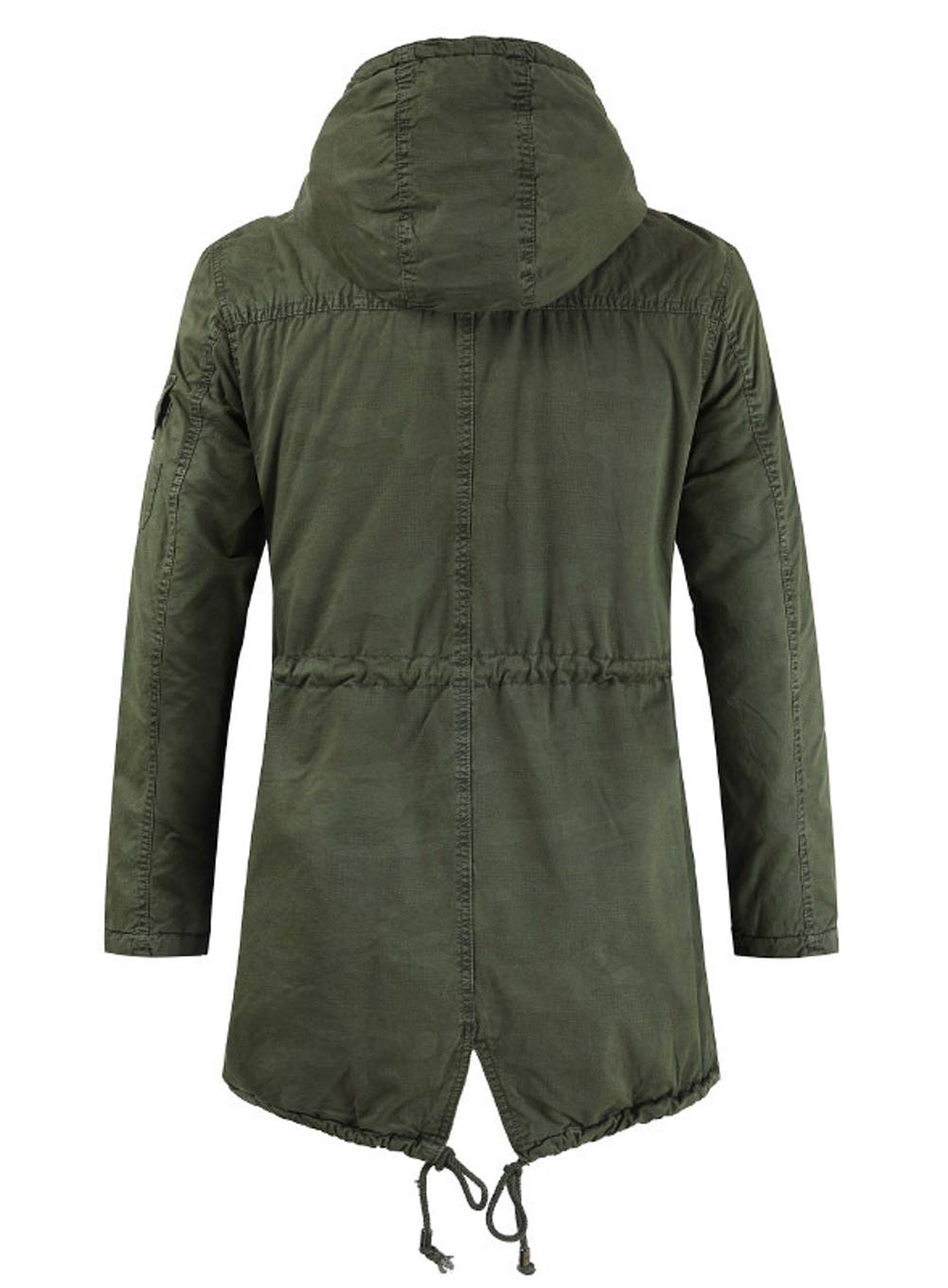 Men's Military Style Spring Cotton Hooded Parka Jacket - Mid-Long Length, Full-Zip with Removable Hood | Perfect for Outdoor Adventures, Camping & Casual Wear