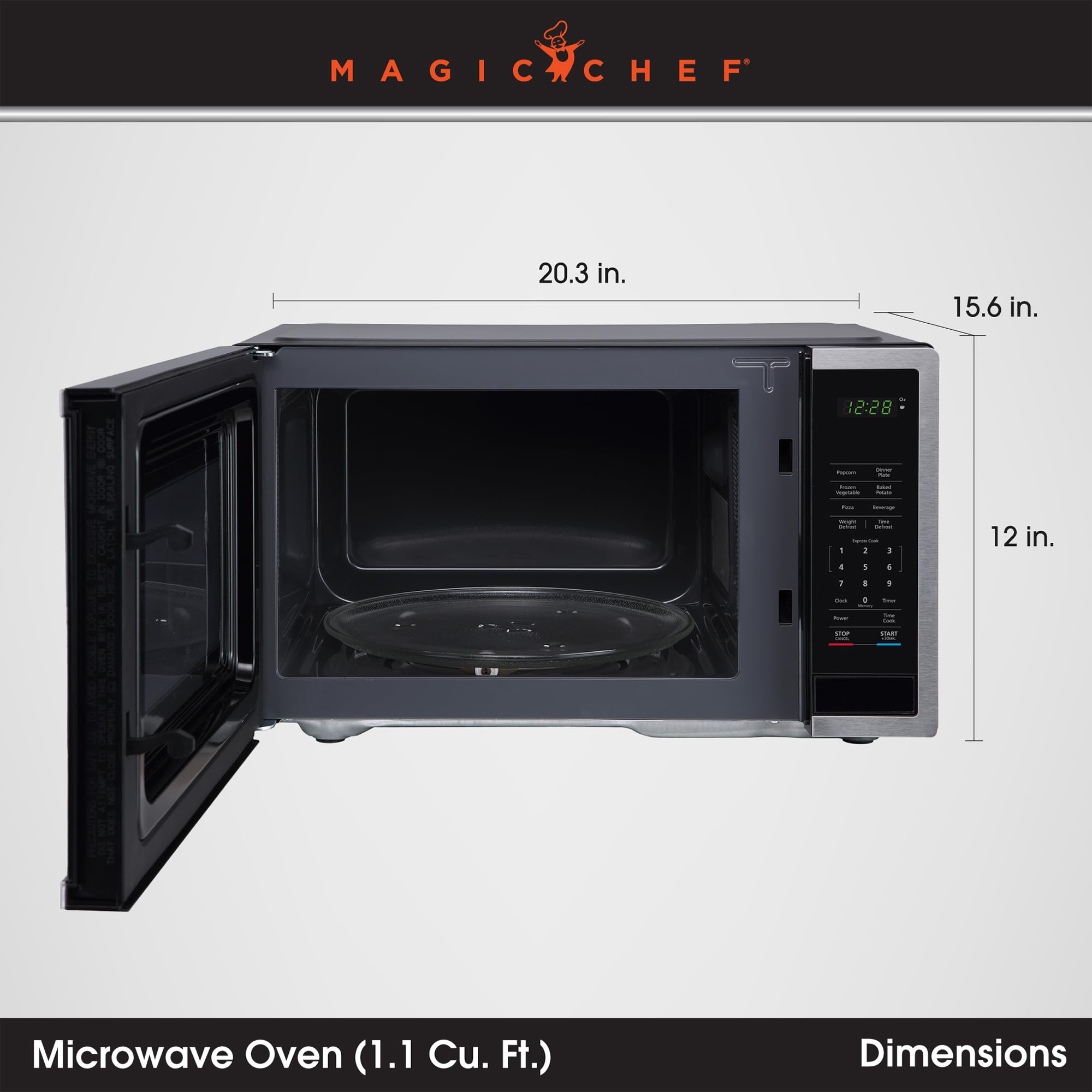 Magic Chef 1000W Countertop Microwave Oven - Compact 1.1 Cu Ft Silver Microwave for Small Spaces | Perfect for Dorms, Apartments & Office Kitchens