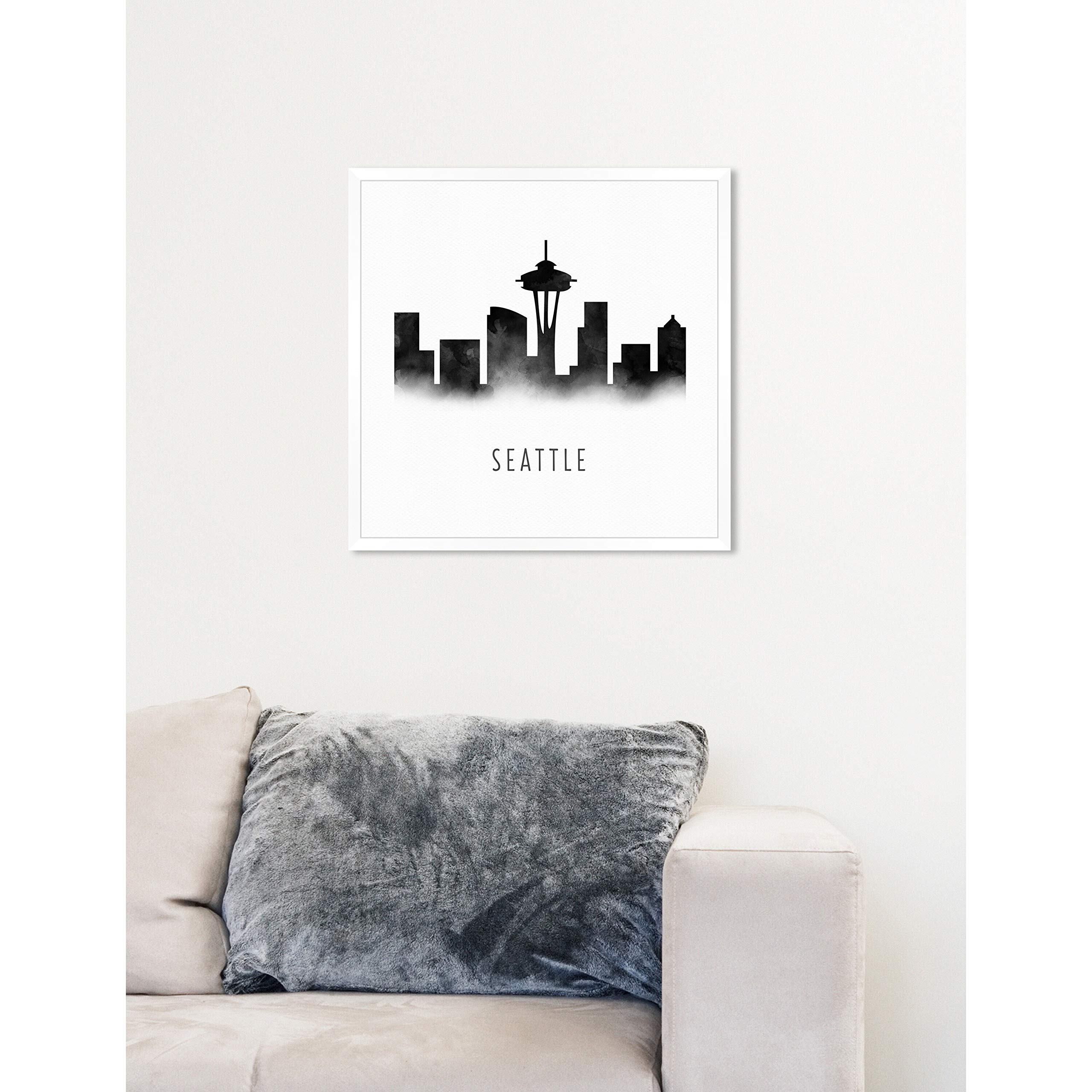 Oliver Gal 'Seattle Watercolor' Framed Wall Art - 16x16 Inches Modern Home Decor for Living Room, Bedroom & Office