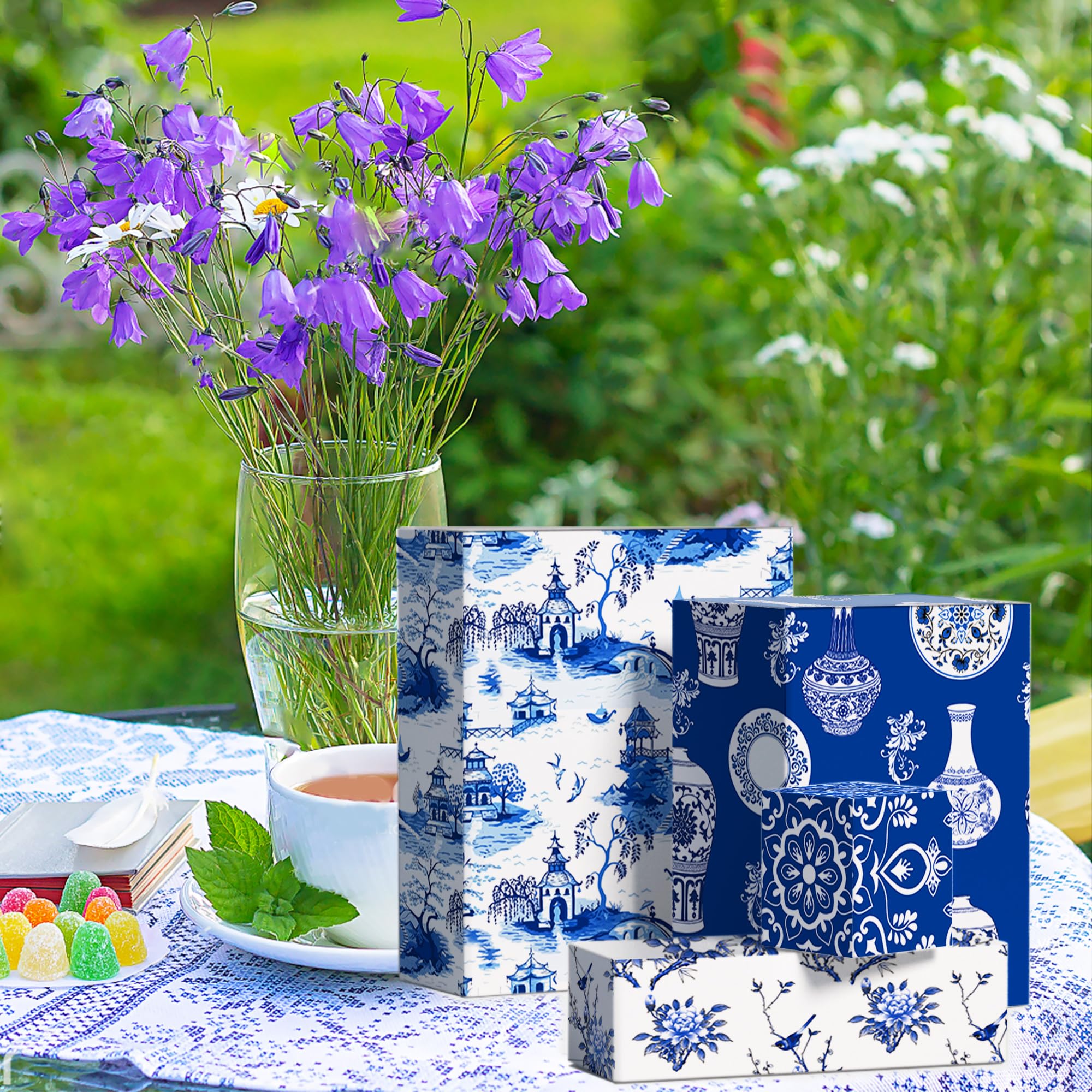 Bolsome 12 Sheets 27x20 Inch Blue White Peony Porcelain Chinoiserie Wrapping Paper - Oriental Aesthetic Gift Wrap for Birthday, Wedding, Bridal Shower, DIY Crafts | Perfect for Gift Packaging, Scrapbooking, and Home Decor