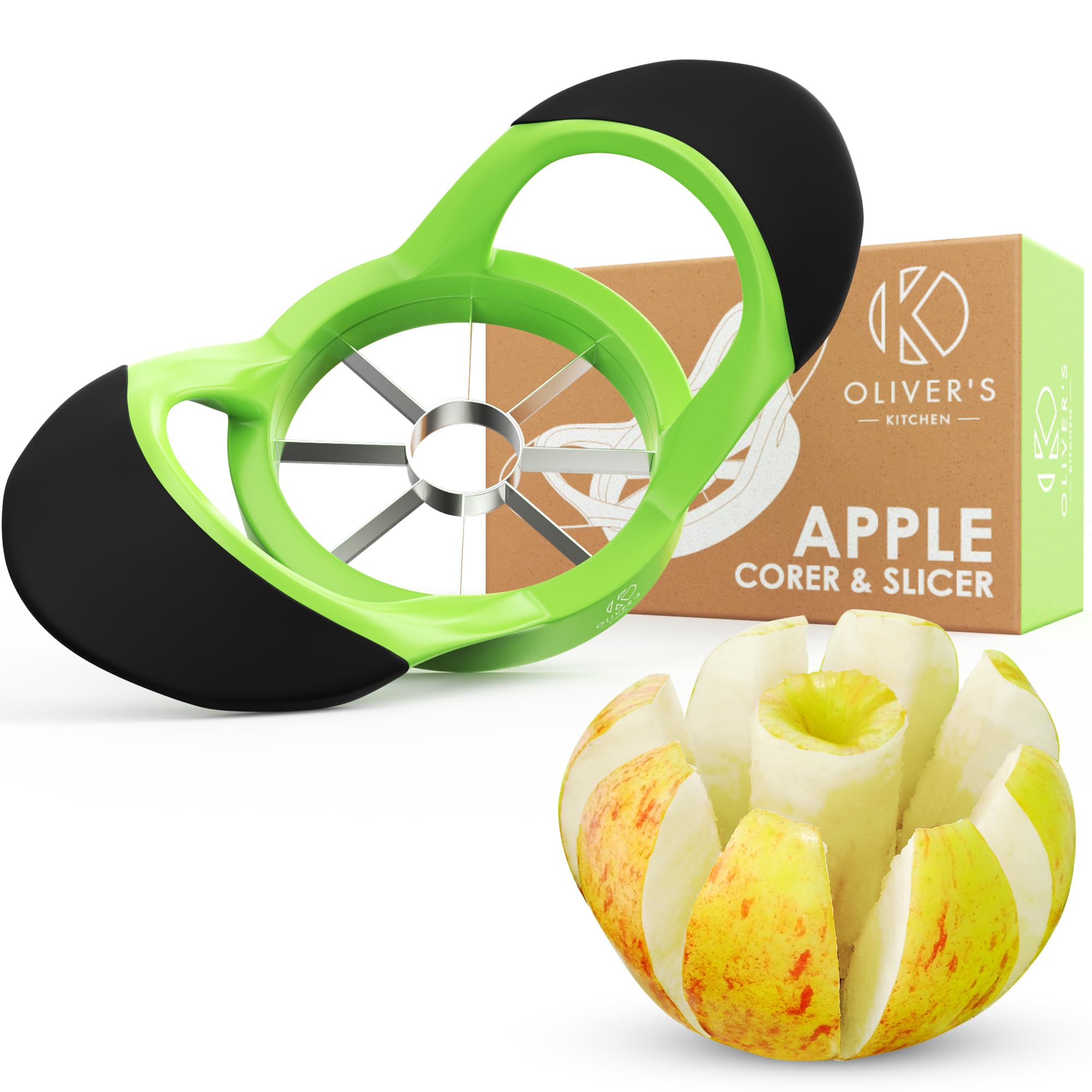 Oliver's Kitchen® Premium Apple Corer & Slicer - Effortless Fruit Cutter for Quick Snacks & Healthy Eating - BPA-Free Stainless Steel Blade with Non-Slip Ergonomic Handle - Perfect for Lunch Boxes, Baking, Salads & Kids Snacks