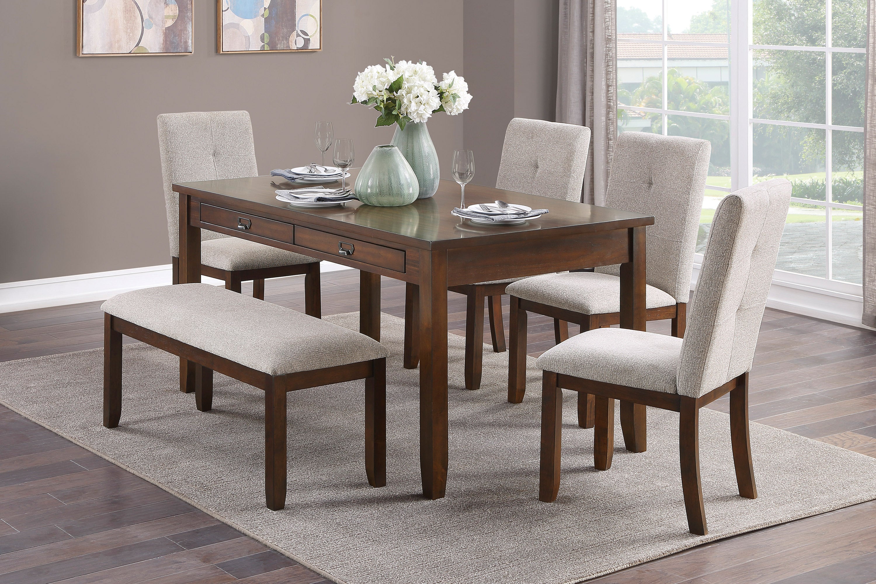 Dark Cherry Finish Chenille Upholstered Dining Chairs Set of 2 - Tufted Back Wood Frame Kitchen Chairs for Dining Room & Breakfast Nook