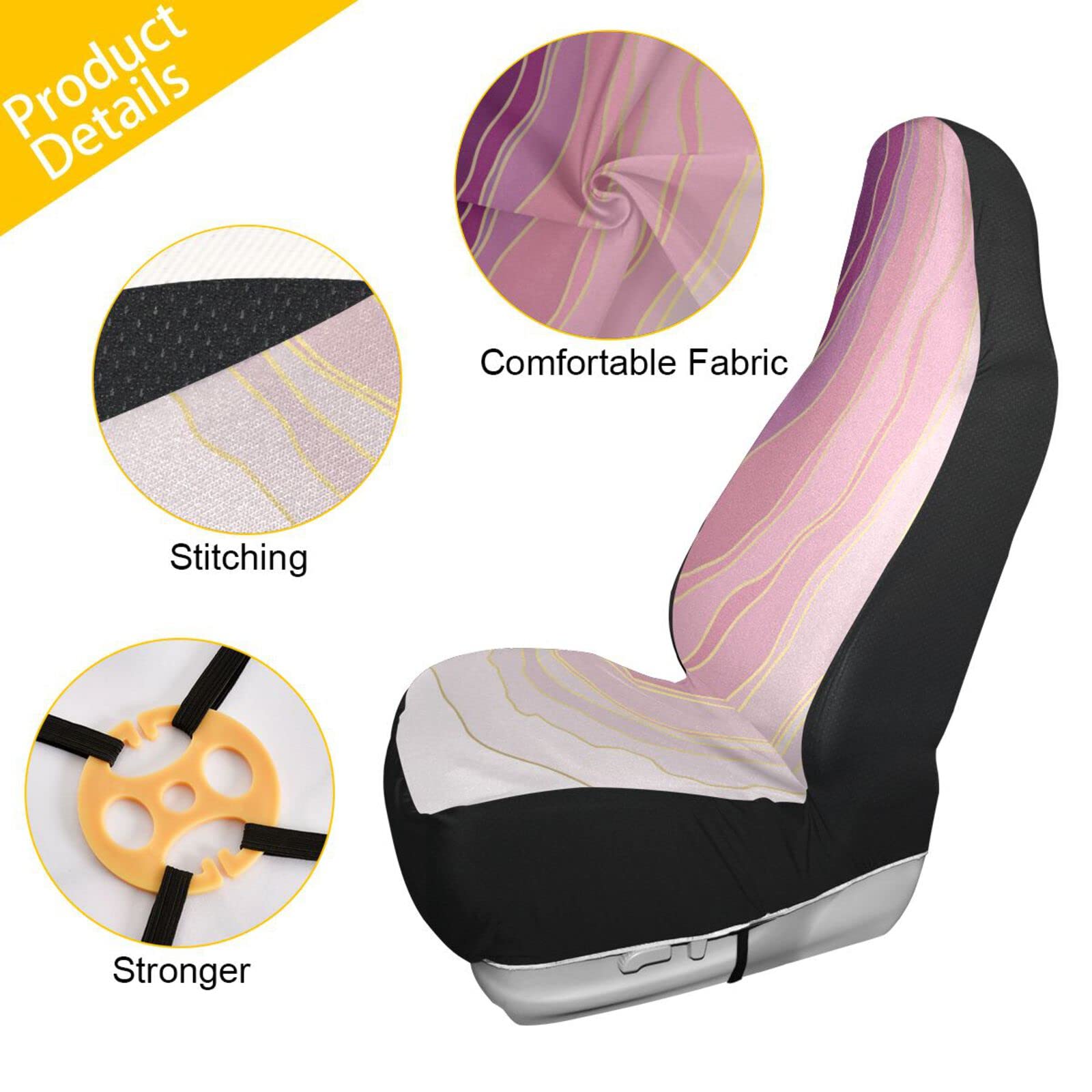 ALAZA Rose Gold Marble Mineral Car Seat Covers - Universal Fit for Cars, Trucks & SUVs | Front Seat Protectors & Decor for Men & Women | Waterproof & Anti-Slip Auto Accessories | Perfect for Commuting, Road Trips & Daily Driving
