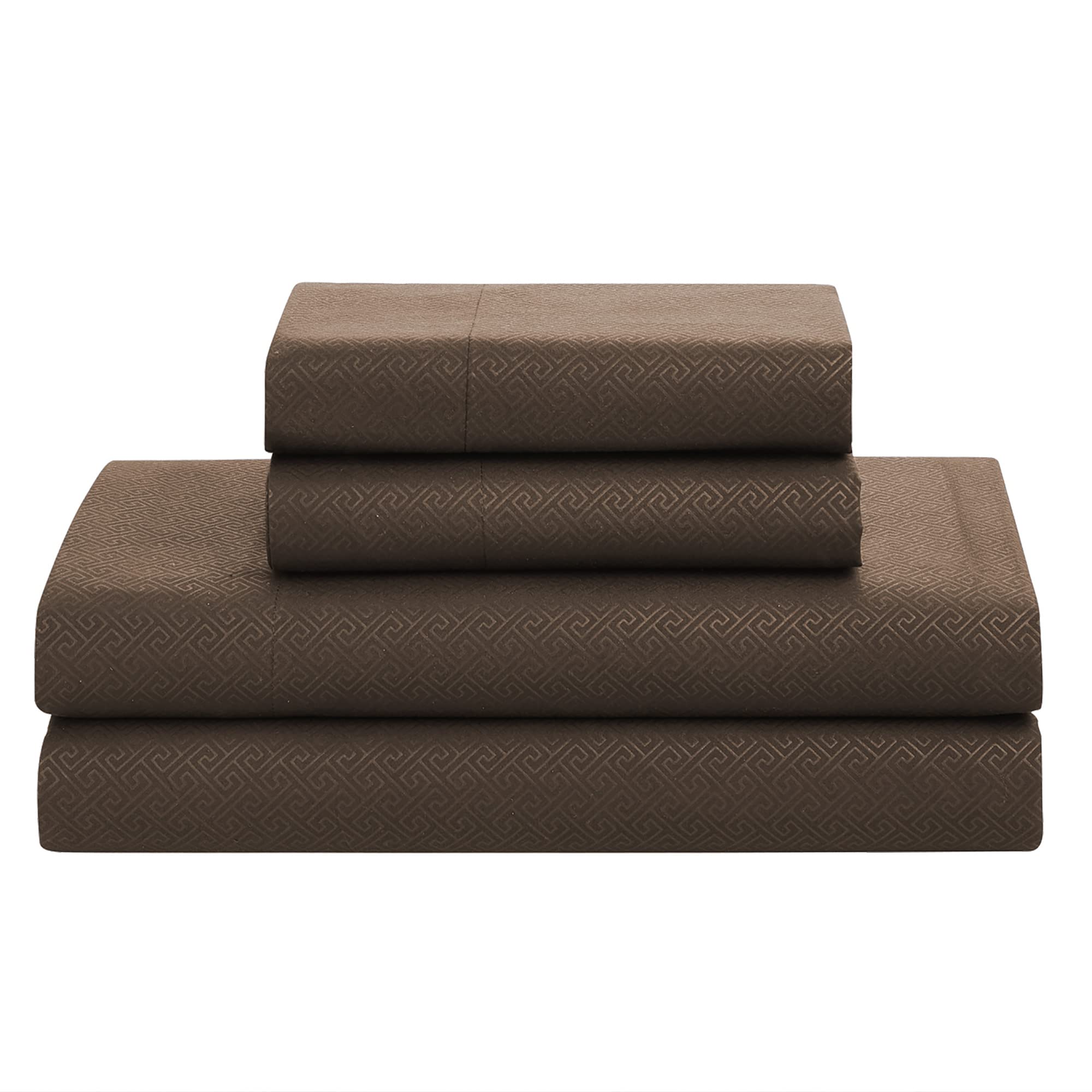 Queen Size 8-Piece Comforter Set with Bed Skirt, Fitted Sheet, Flat Sheet, 2 Pillowcases & 2 Shams - Greek Key Chocolate Pattern - Complete Bedding Solution for Master Bedroom, Guest Room & Dorm Decor