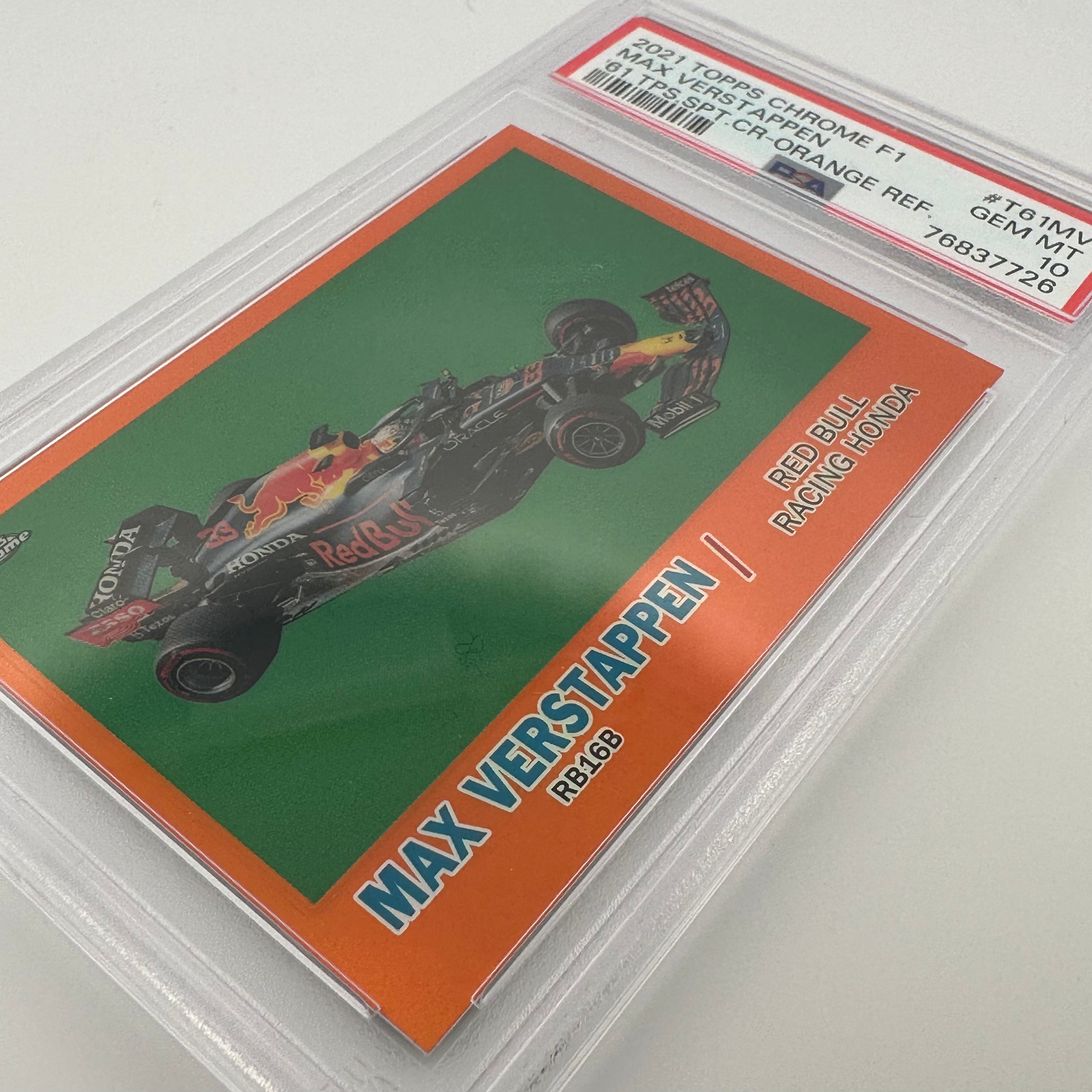 PSA 10 13/25 MAX VERSTAPPEN #T61MV 1961 Topps Sports Cars Orange Refractor - Rare Collectible Racing Card for Display & Investment