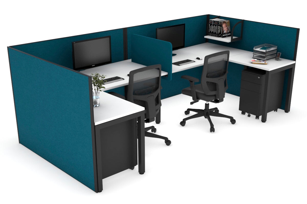 Quadro Square Legs 2-Person Corner Workstation - U-Shaped Black Frame Office Desk [1600L x 1800W with Cable Management] for Home Office & Workspace Setup
