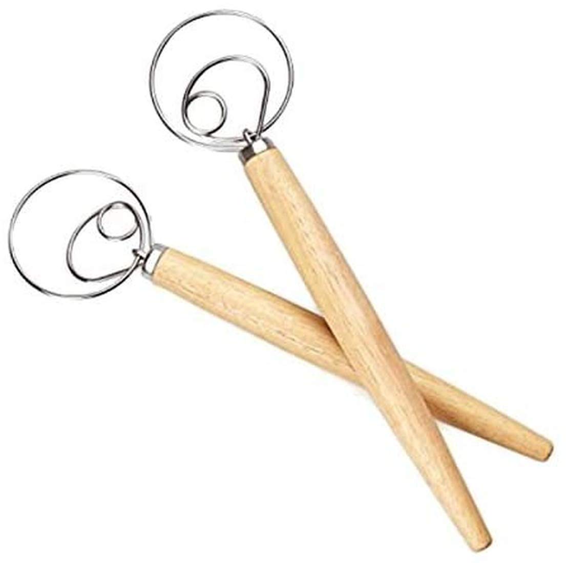 Professional-Grade Stainless Steel Danish Dough Whisk with Wood Handle - 2 Pack Baking Tools for Bread, Pastry & Pizza Dough - Perfect for Home Bakers & Commercial Kitchens