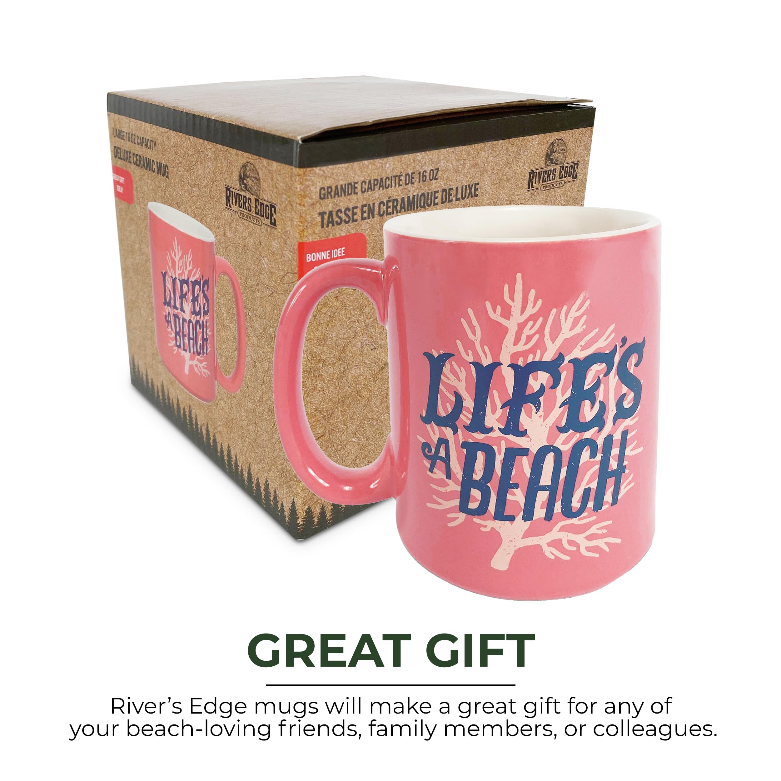 Rivers Edge Products 16 Oz Seashell Ceramic Coffee Mug with Handle - Coral Beach-Themed Espresso & Tea Cup - Perfect for Home, Office, Beach Vacations & Gift Giving