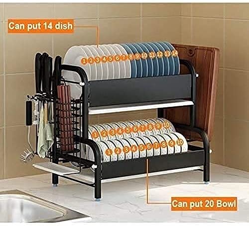Stainless Steel 3-Tier Plate Rack Dish Drainer with Removable Drainboard - Rustproof Kitchen Organizer for Plates, Pans & Utensils - Perfect for Small Spaces, Countertop Storage & Dish Drying (Black)