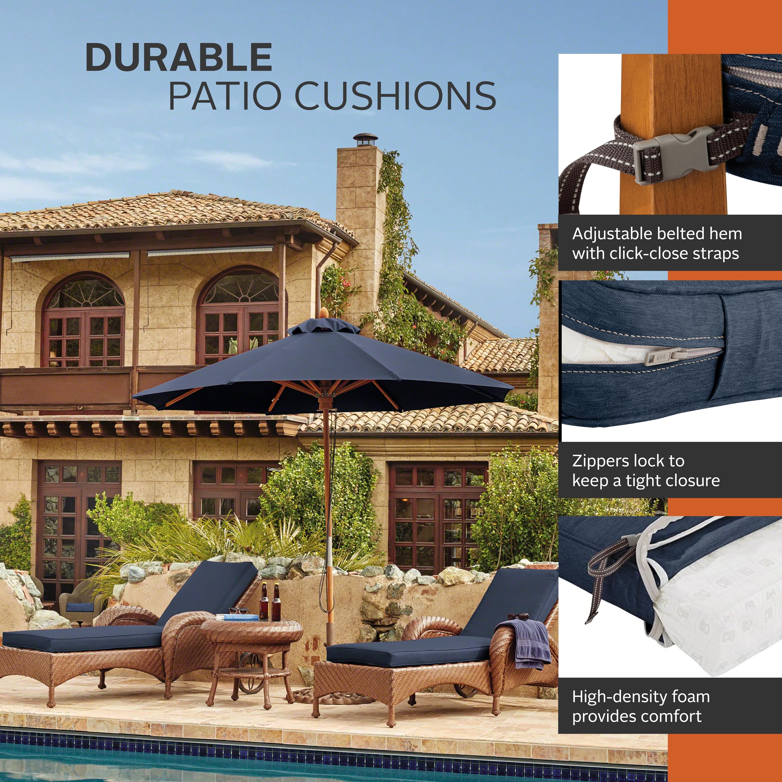 Classic Accessories Montlake 80x26x3 Inch Heather Indigo Patio Furniture Cushion - Waterproof, Durable, and Comfortable for Outdoor Chairs, Loungers, and Benches
