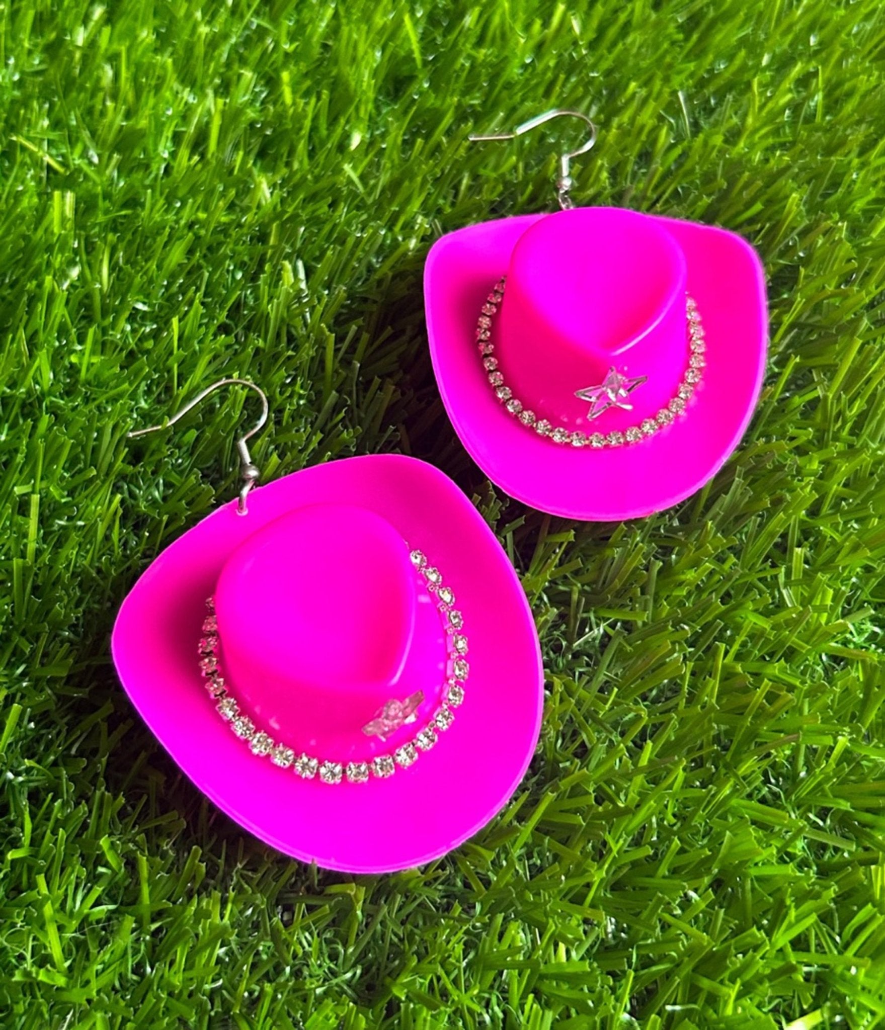 Sparkling Hot Pink Rhinestone Cowboy Hat Earrings for Women - Western Style Fashion Jewelry - Perfect for Country Concerts, Rodeos & Cowgirl Parties